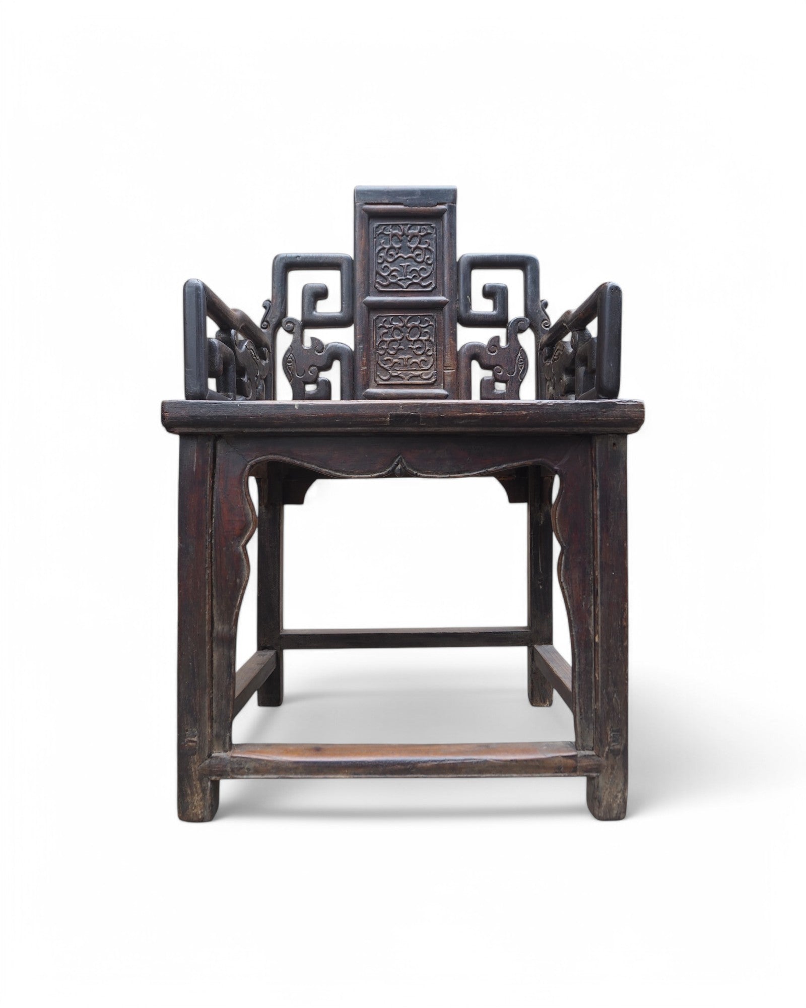 Mid Qing Dynasty Black Elm Lacquered Zhuo Vine Armchairs - Set of 2