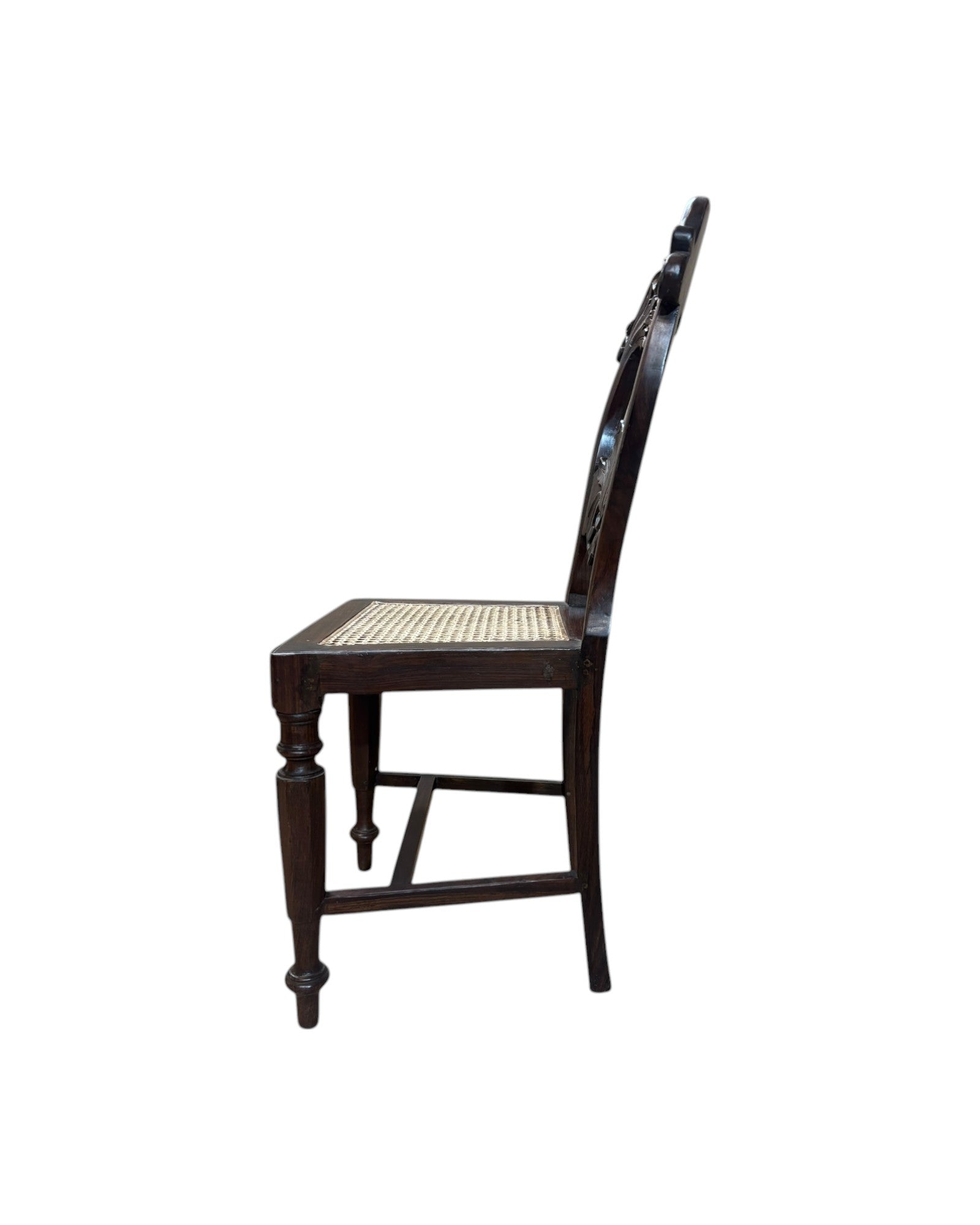 Anglo-Indian Rosewood Carved Settee chair with Rattan Seating