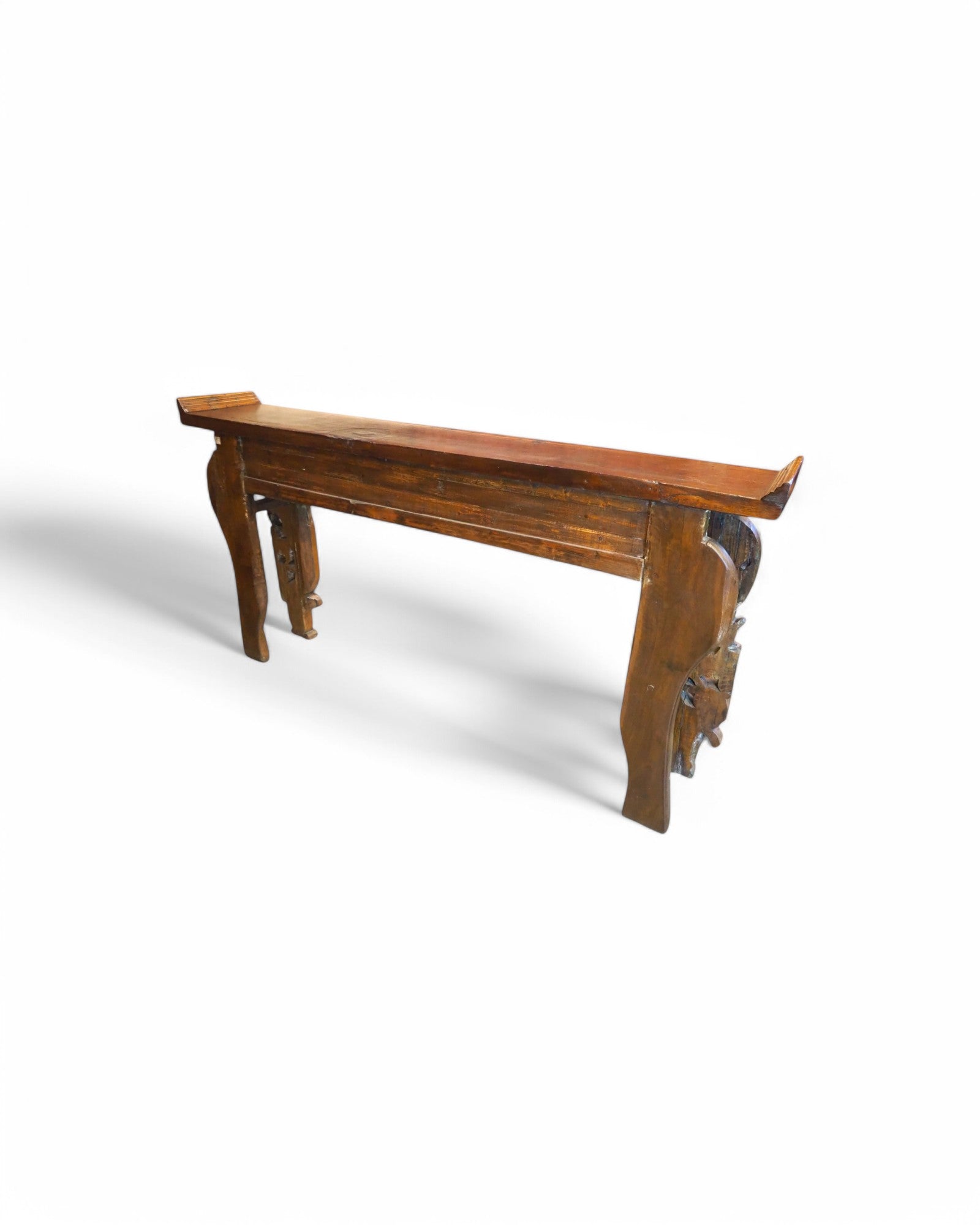Mid-Qing Dynasty Fujian Long Lion Wing Carved Teak Console Table