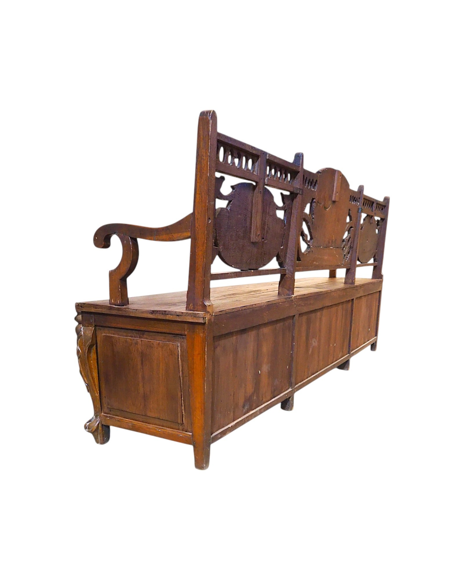 1920s Royal Colonial Carved Storage Bench