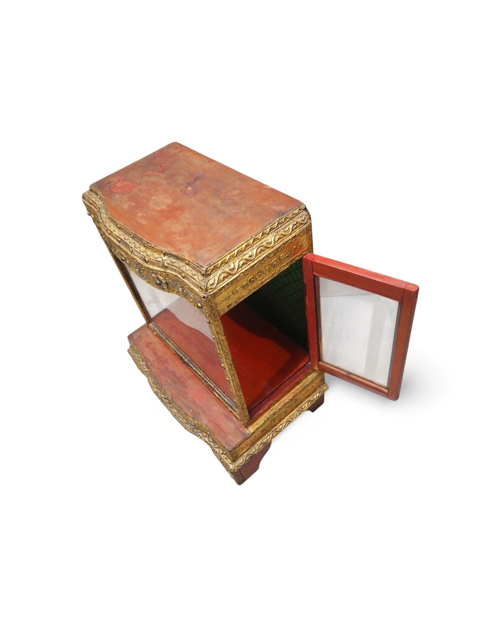 Antique Burmese Wooden Buddha Shrine with Emerald Backdrop