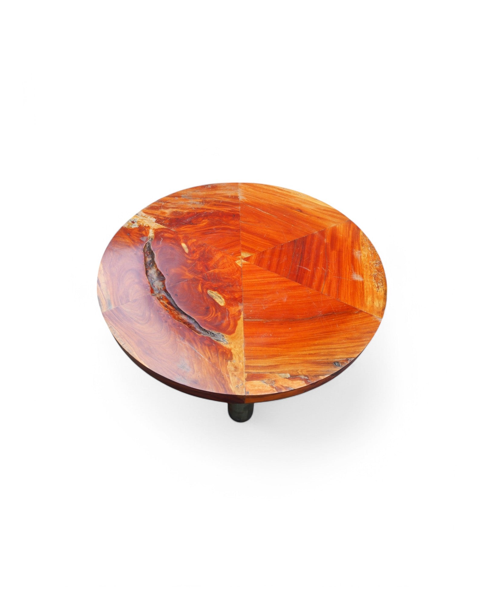 Round Sliced Teak & Steel Low Coffee Table