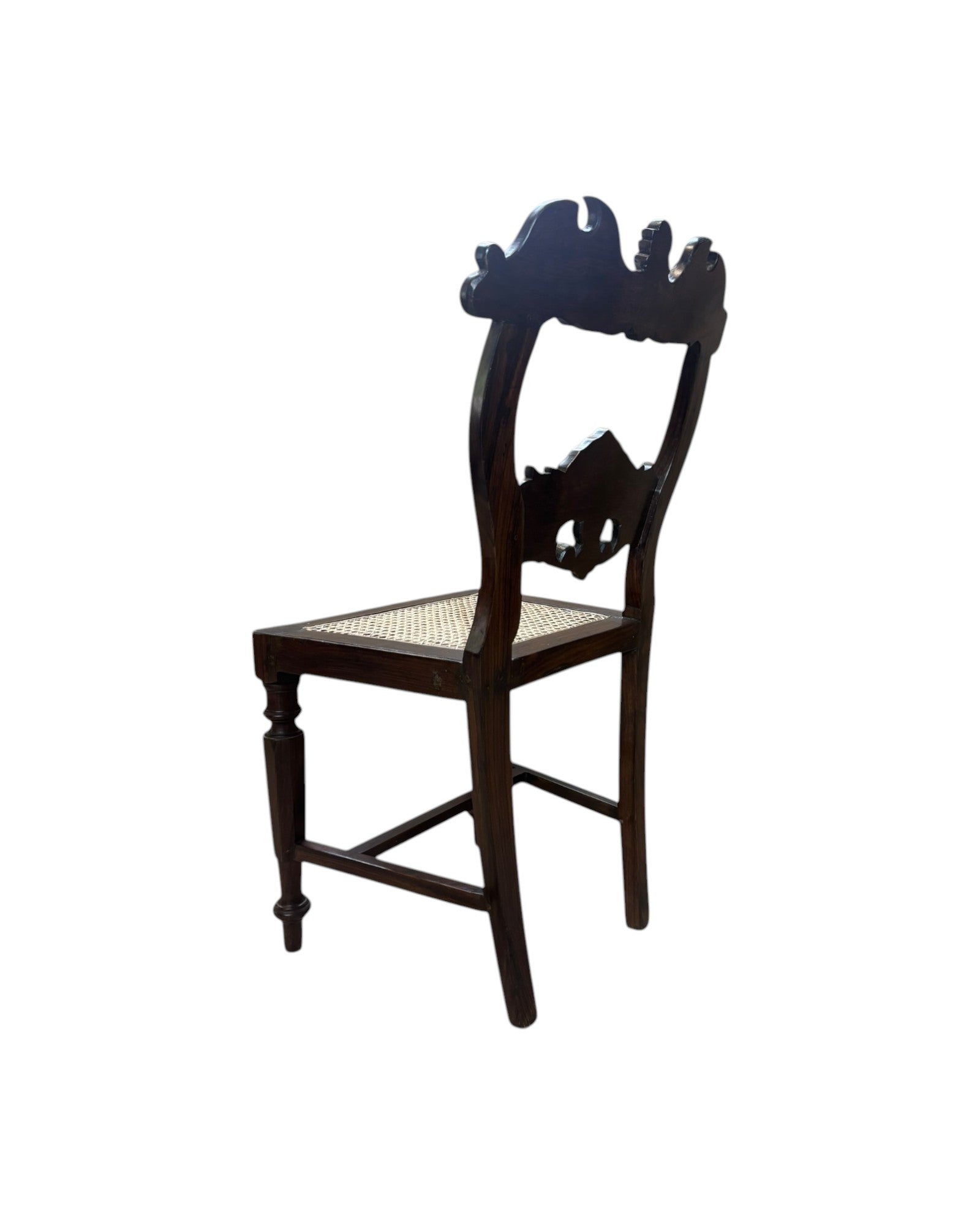 Anglo-Indian Rosewood Carved Settee chair with Rattan Seating