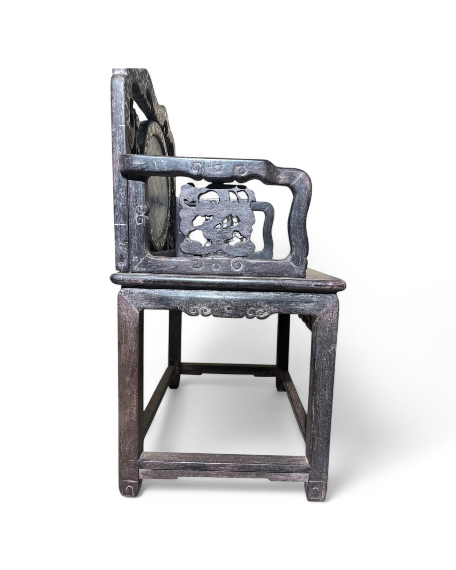 Chinese Pearl & Marble Engraved Tea Table Set - Set of 3