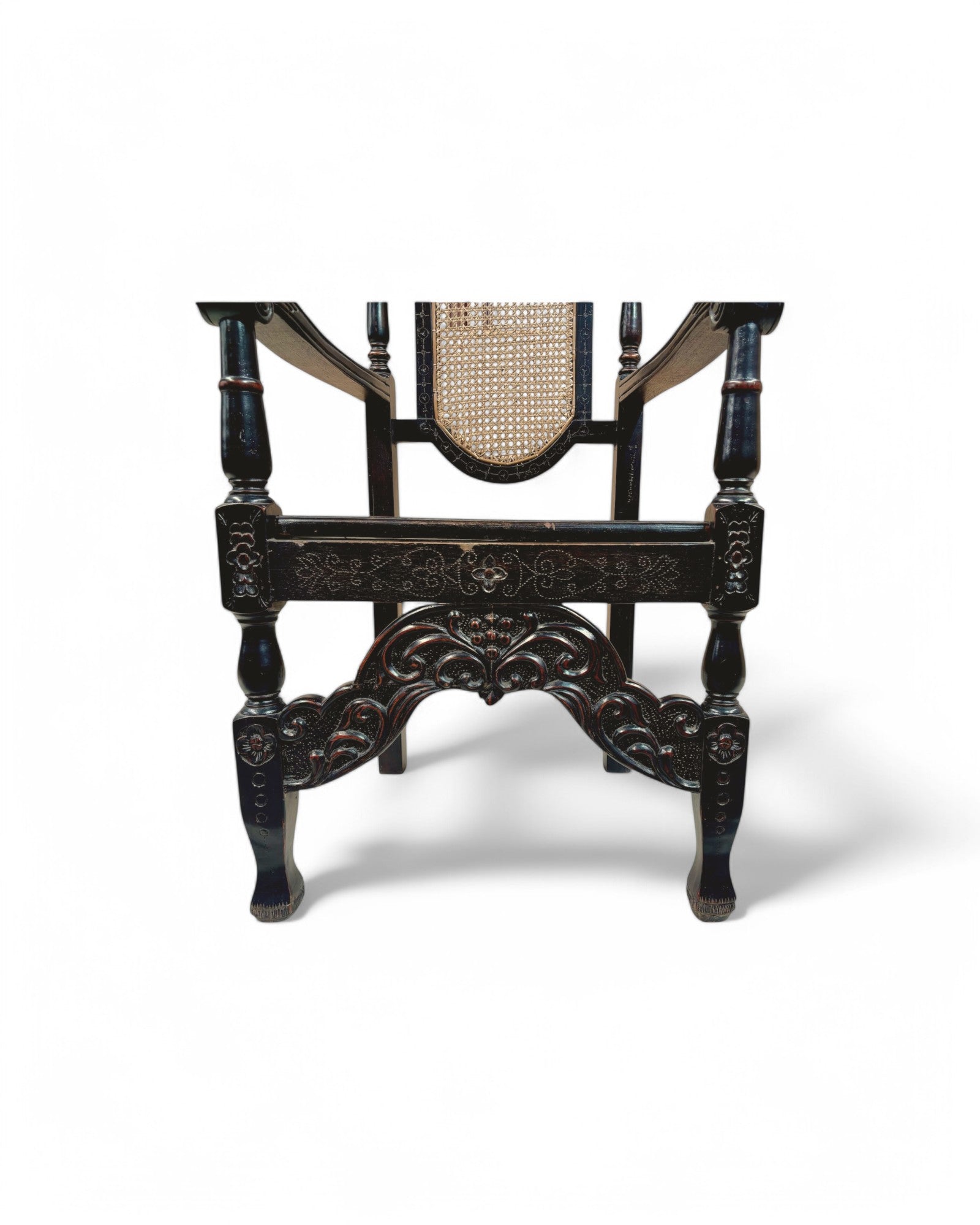 Grand Renaissance Hand Carved Oak & Caned Armchairs - Set of 6