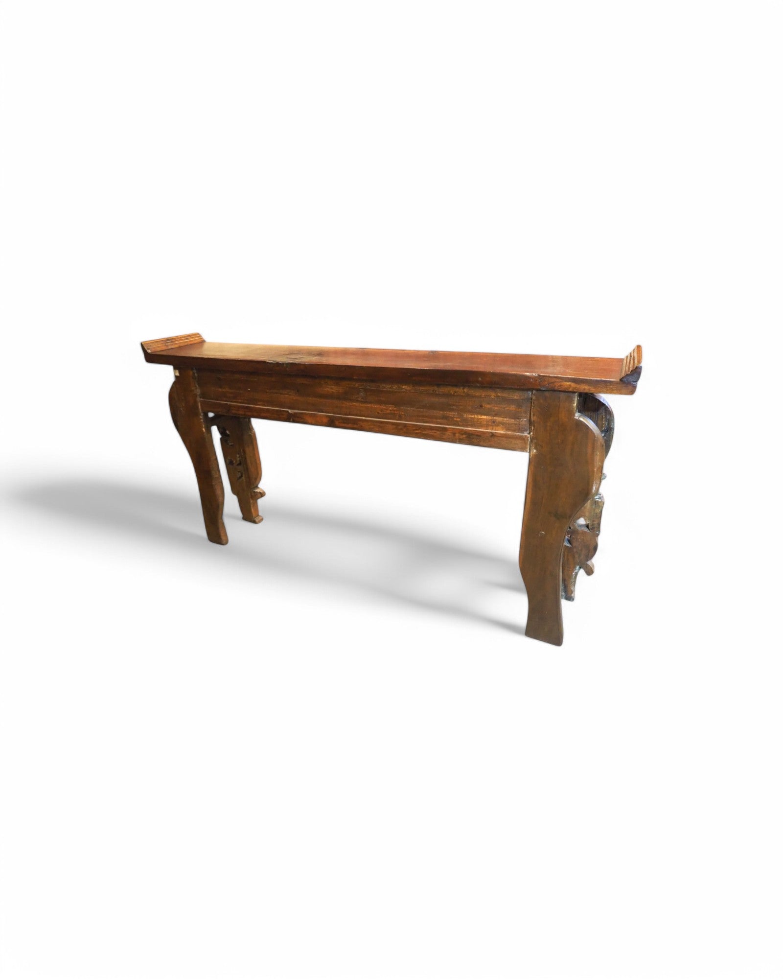 Mid-Qing Dynasty Fujian Long Lion Wing Carved Teak Console Table