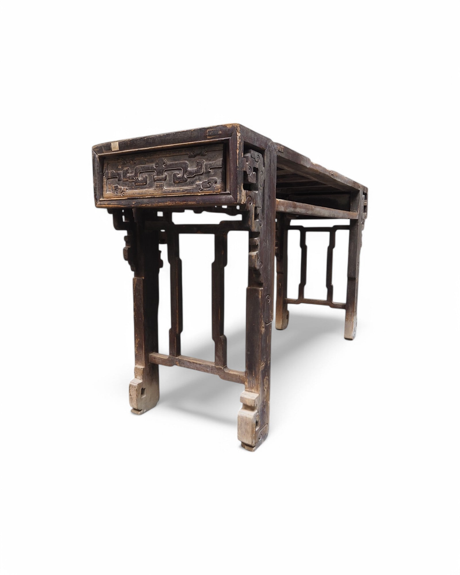 Fujian Elm Black Lacquered Antique Ornate Console Qing Dynasty