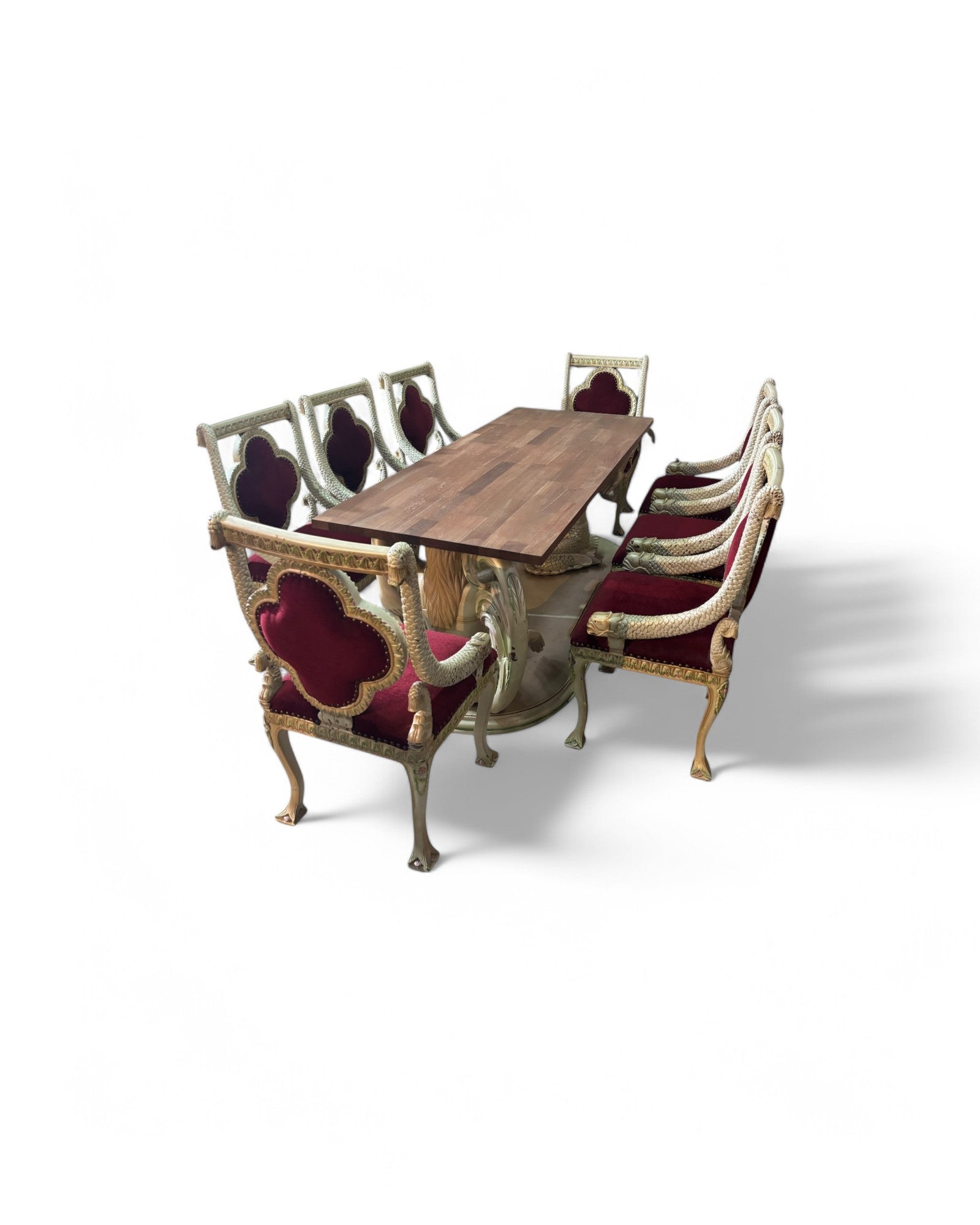 1920s Mermaid Pearl Antique Dining Table Set - 1 Table 8 Dining Chairs