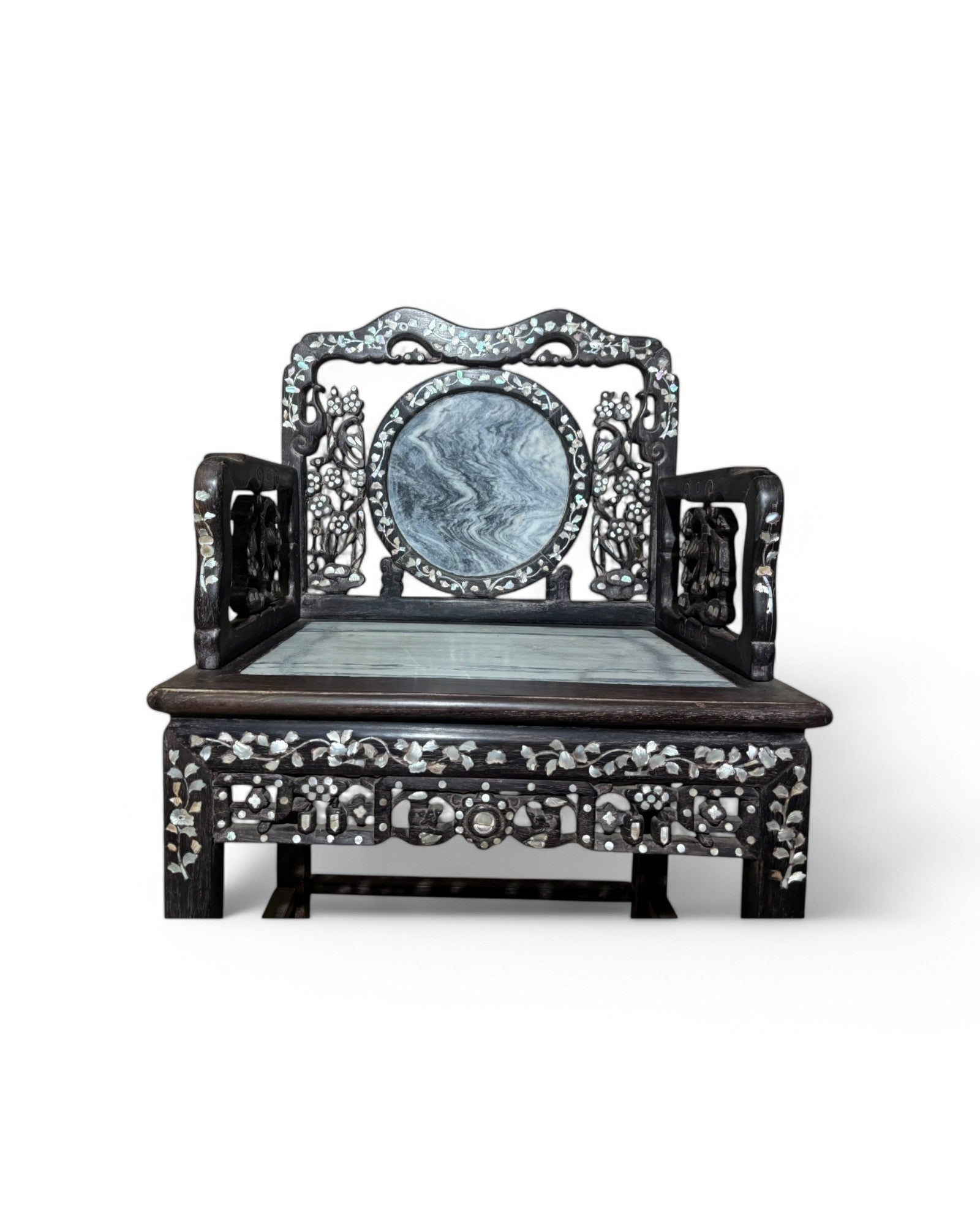 Chinese Pearl & Marble Engraved Tea Table Set - Set of 3