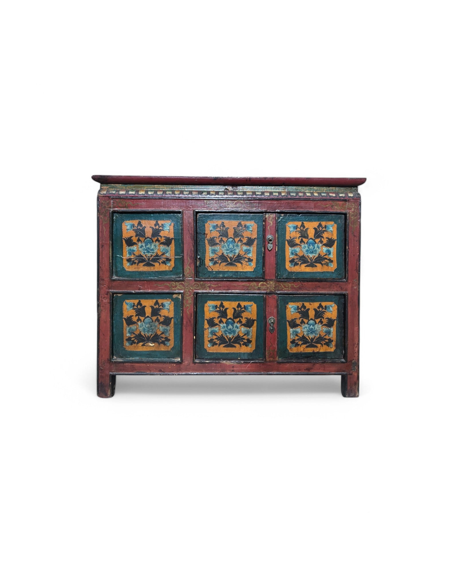Antique Tibetan Floral Mini Sideboard