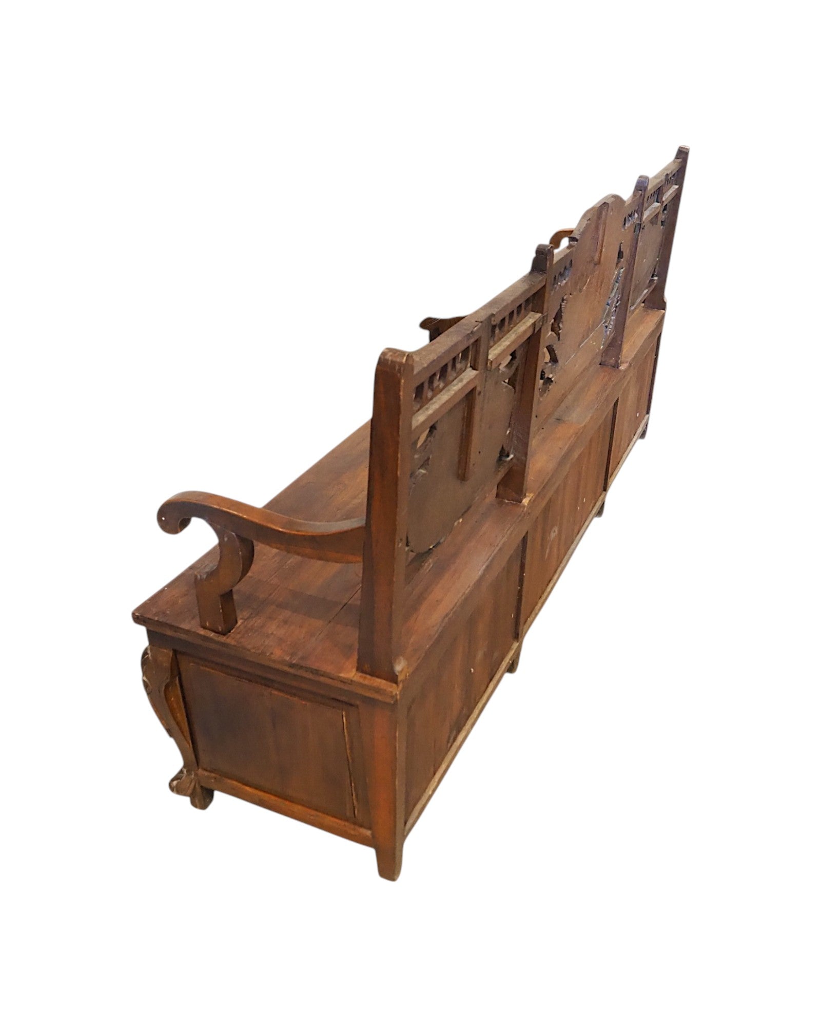 1920s Royal Colonial Carved Storage Bench