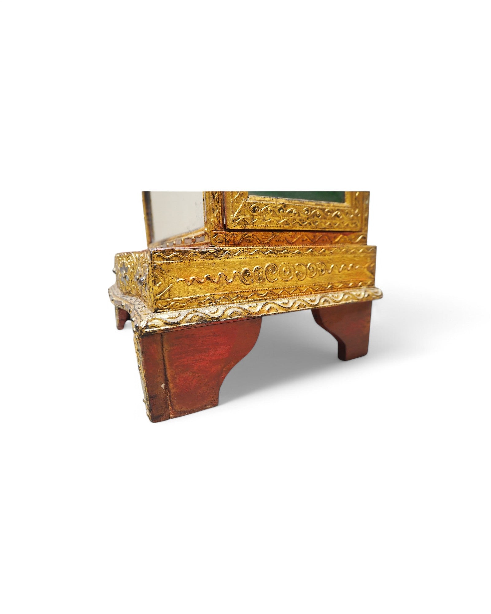 Antique Burmese Wooden Buddha Shrine with Emerald Backdrop