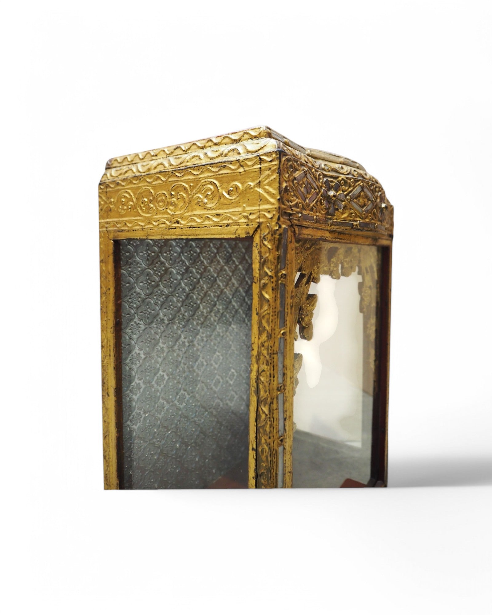 Antique Burmese Wooden Buddha Shrine with Silver Backdrop