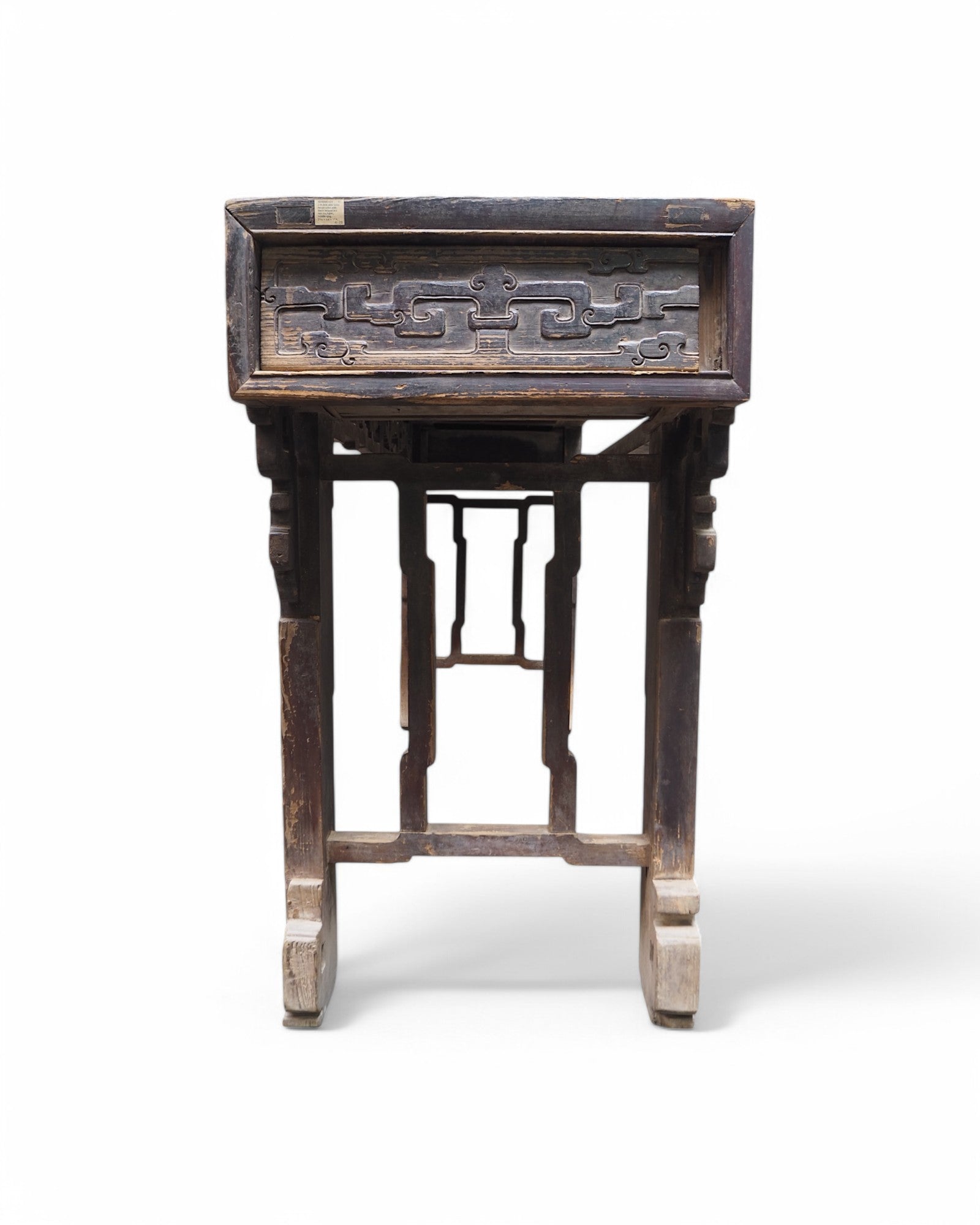 Fujian Elm Black Lacquered Antique Ornate Console Qing Dynasty