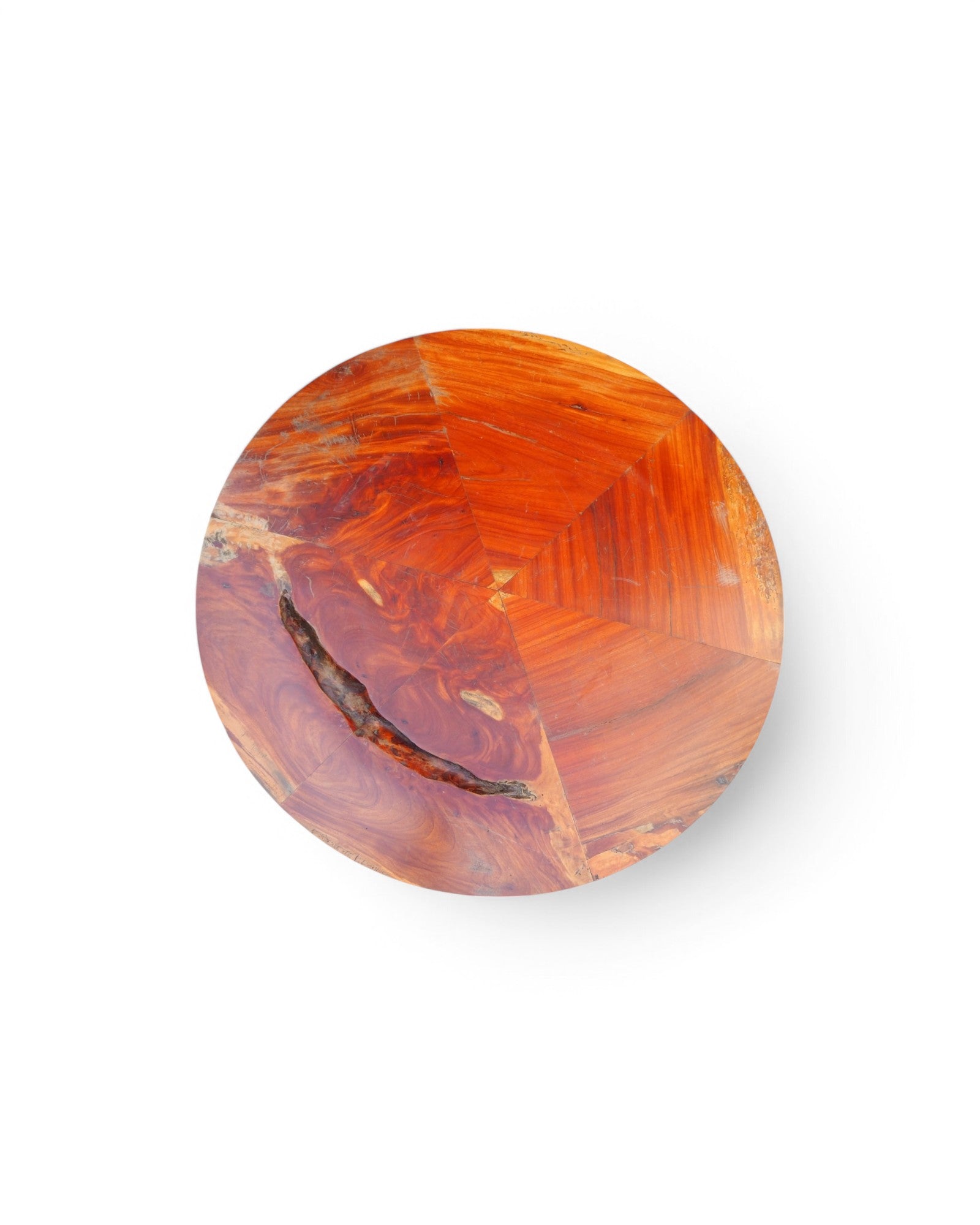 Round Sliced Teak & Steel Low Coffee Table