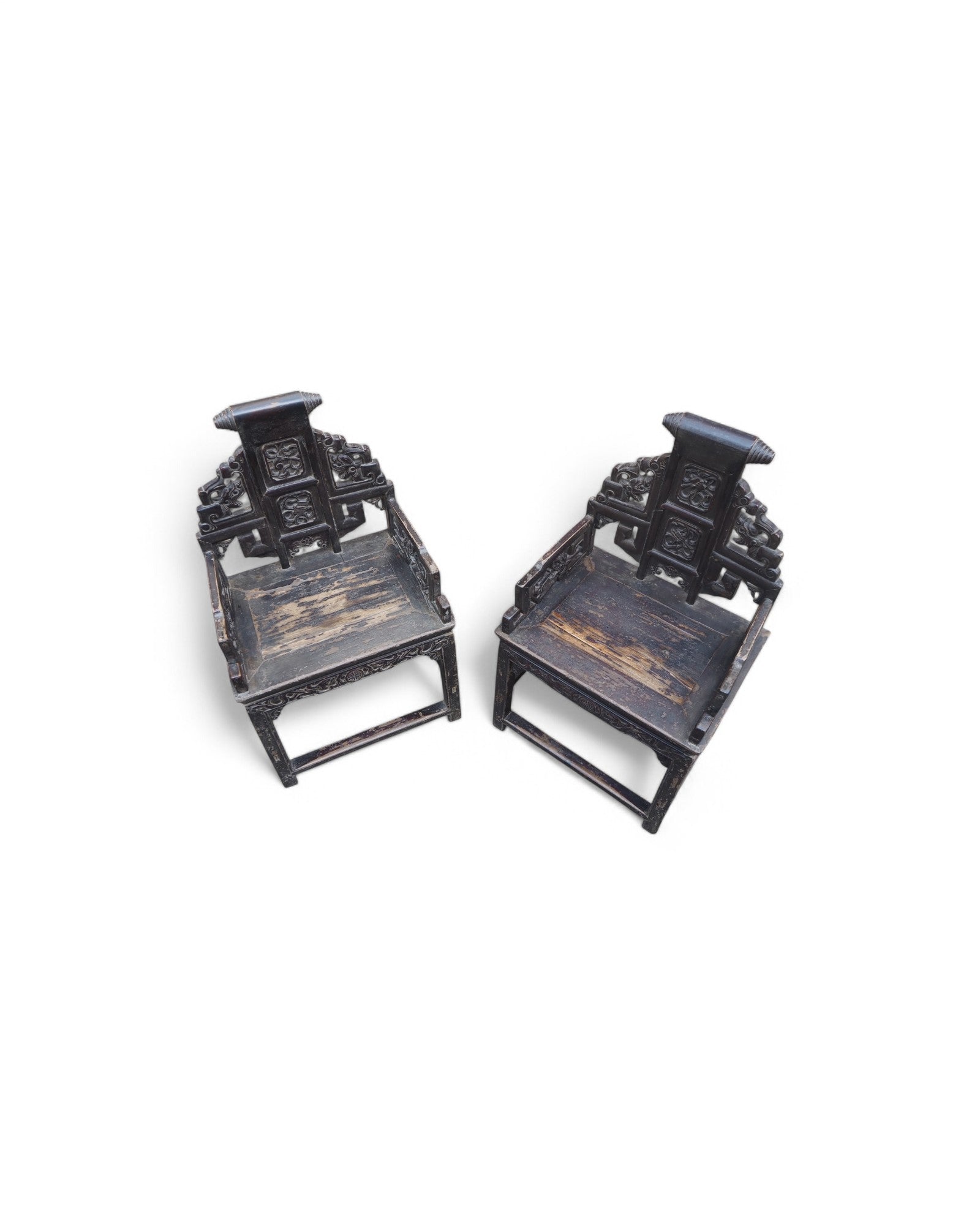 Mid Qing Dynasty Chang Mu Scroll Back Dragon Armchairs - Set of 2