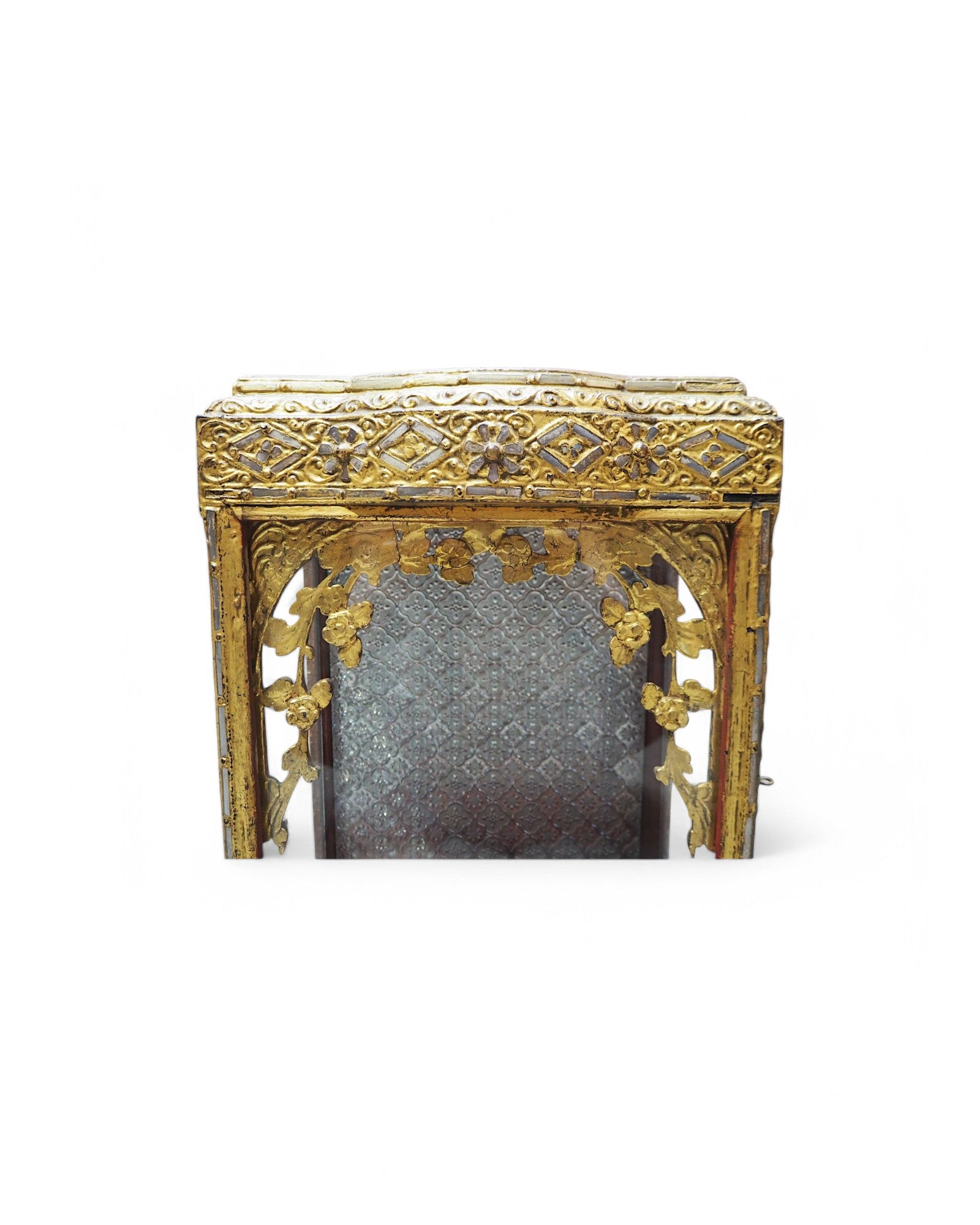 Antique Burmese Wooden Buddha Shrine with Silver Backdrop