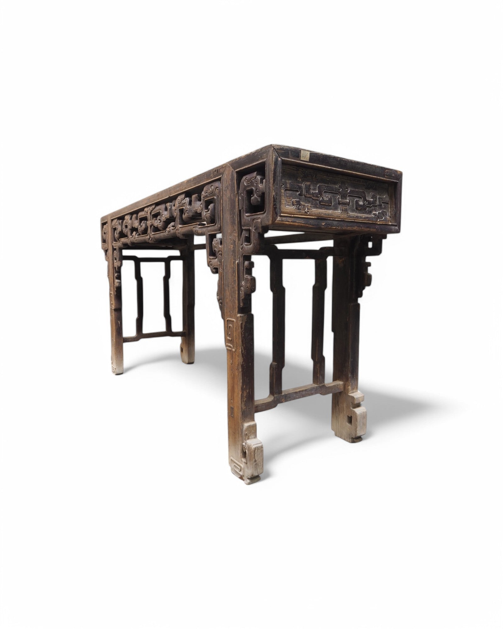 Fujian Elm Black Lacquered Antique Ornate Console Qing Dynasty