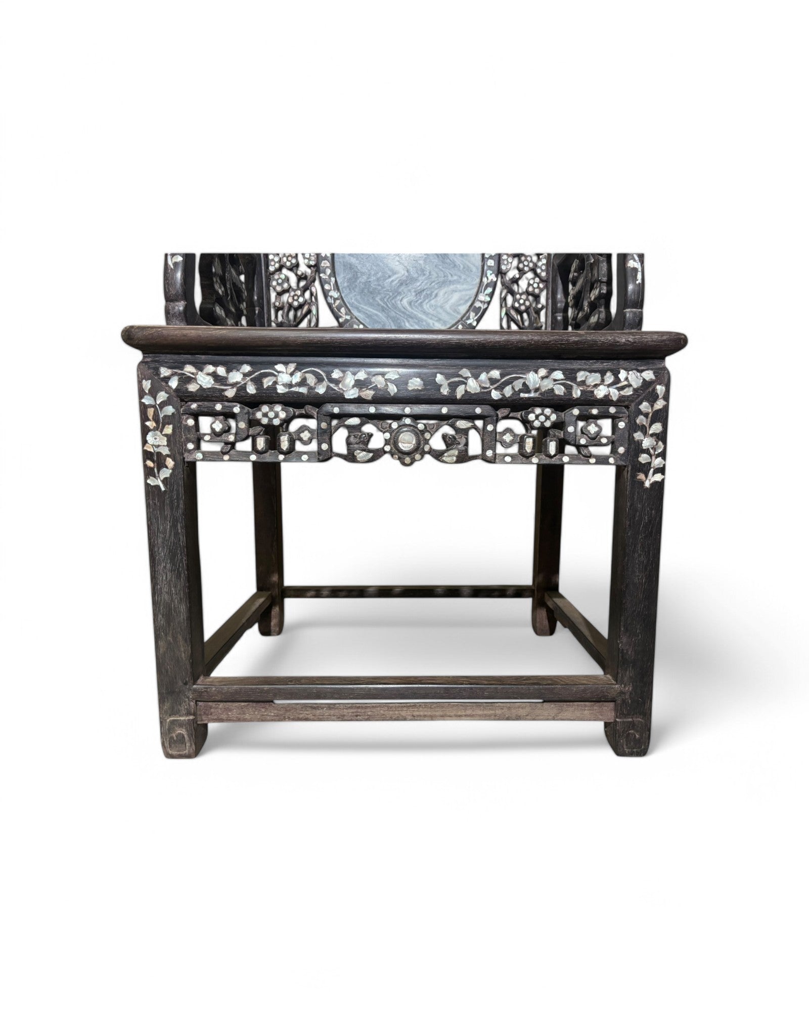 Chinese Pearl & Marble Engraved Tea Table Set - Set of 3
