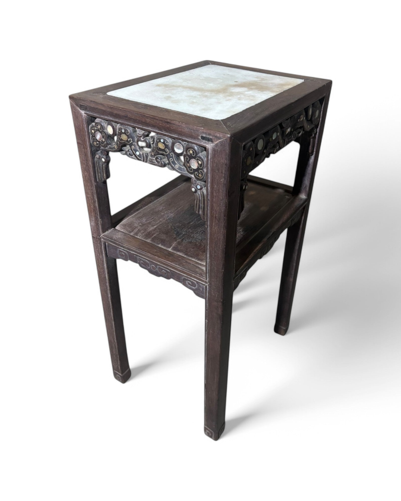 Chinese Pearl & Marble Engraved Tea Table Set - Set of 3