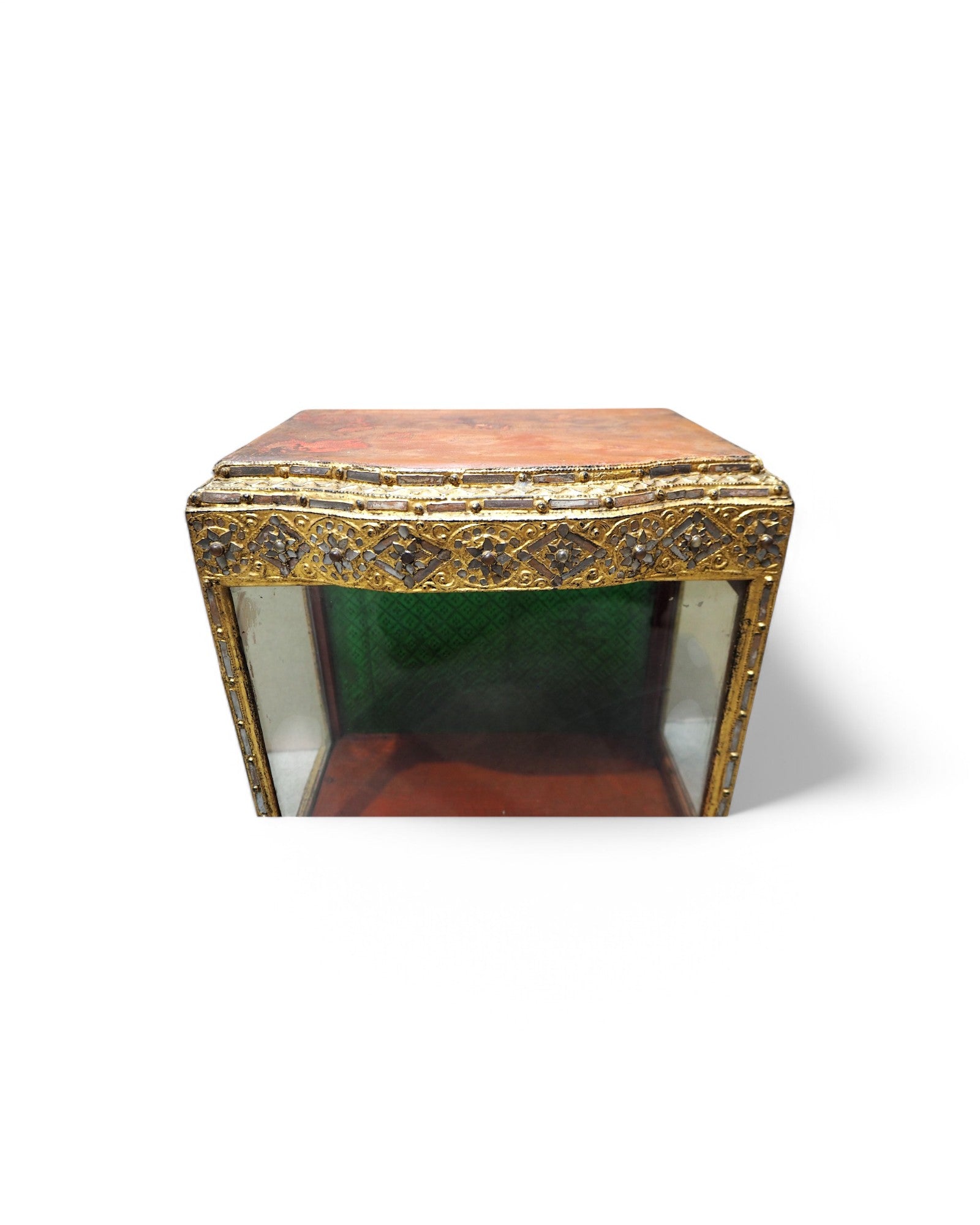 Antique Burmese Wooden Buddha Shrine with Emerald Backdrop