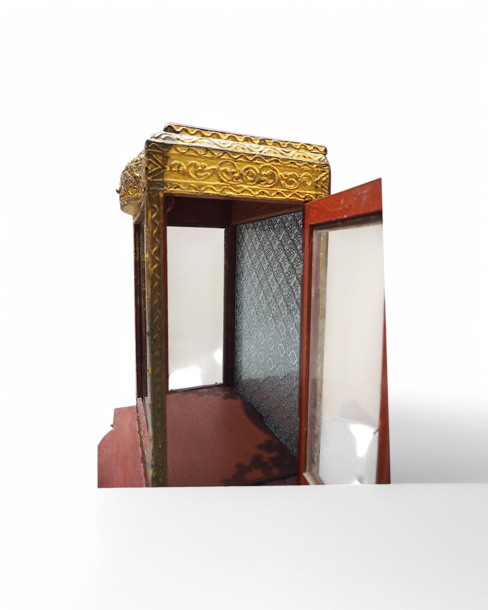 Antique Burmese Wooden Buddha Shrine with Silver Backdrop