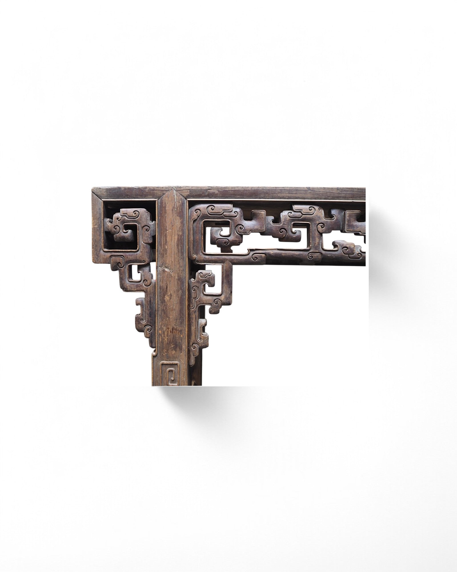 Fujian Elm Black Lacquered Antique Ornate Console Qing Dynasty