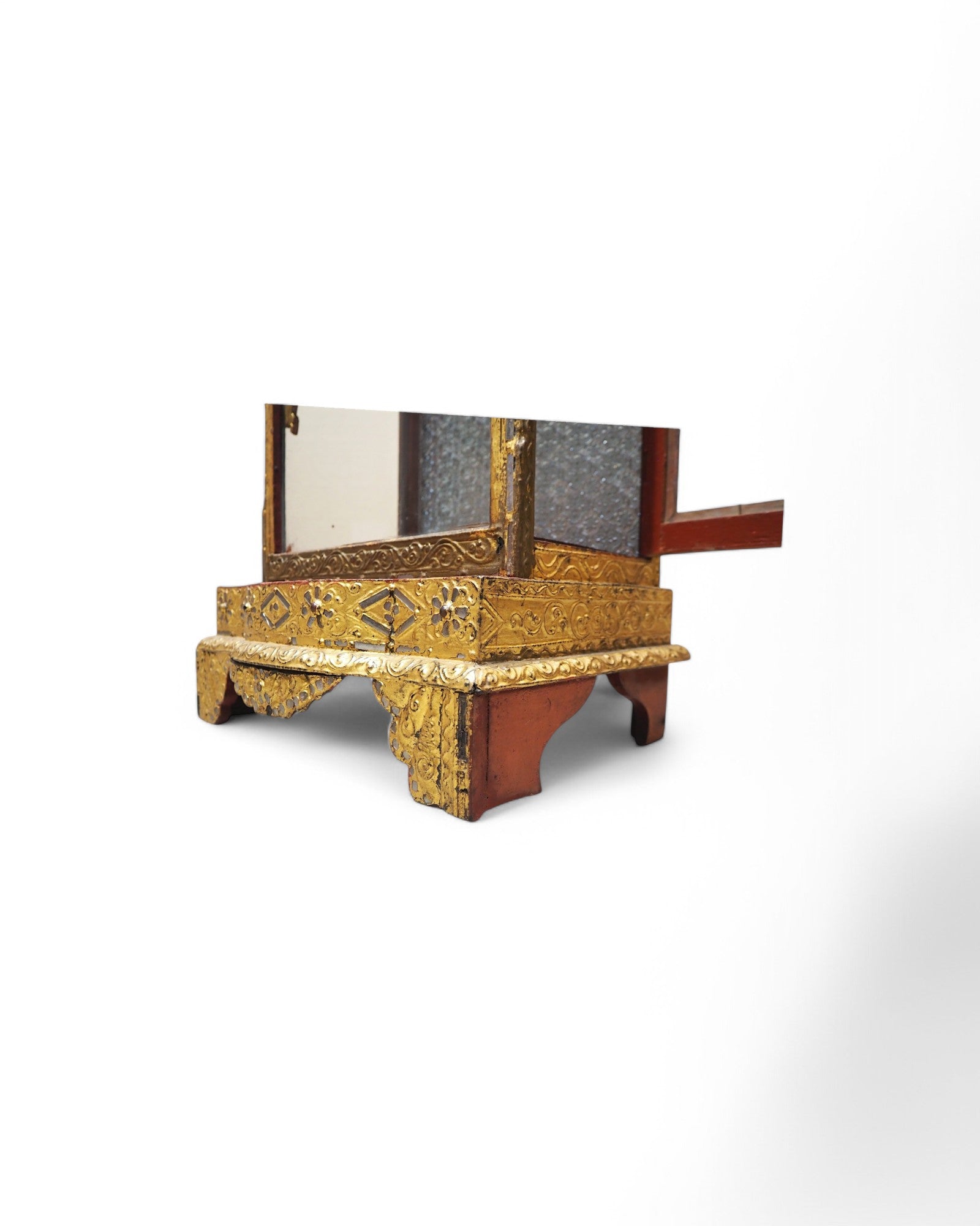 Antique Burmese Wooden Buddha Shrine with Silver Backdrop