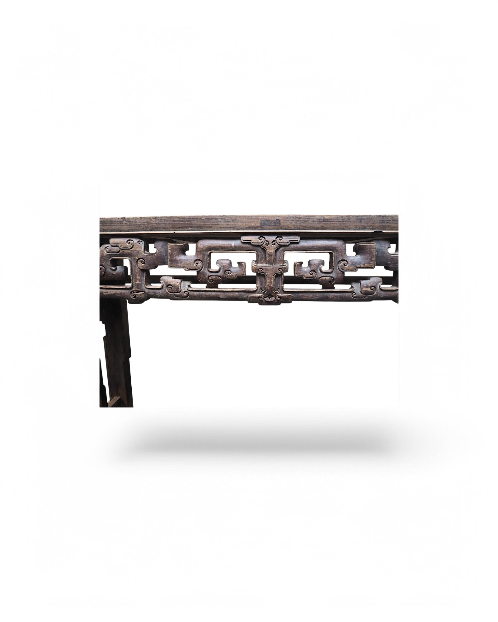 Fujian Elm Black Lacquered Antique Ornate Console Qing Dynasty