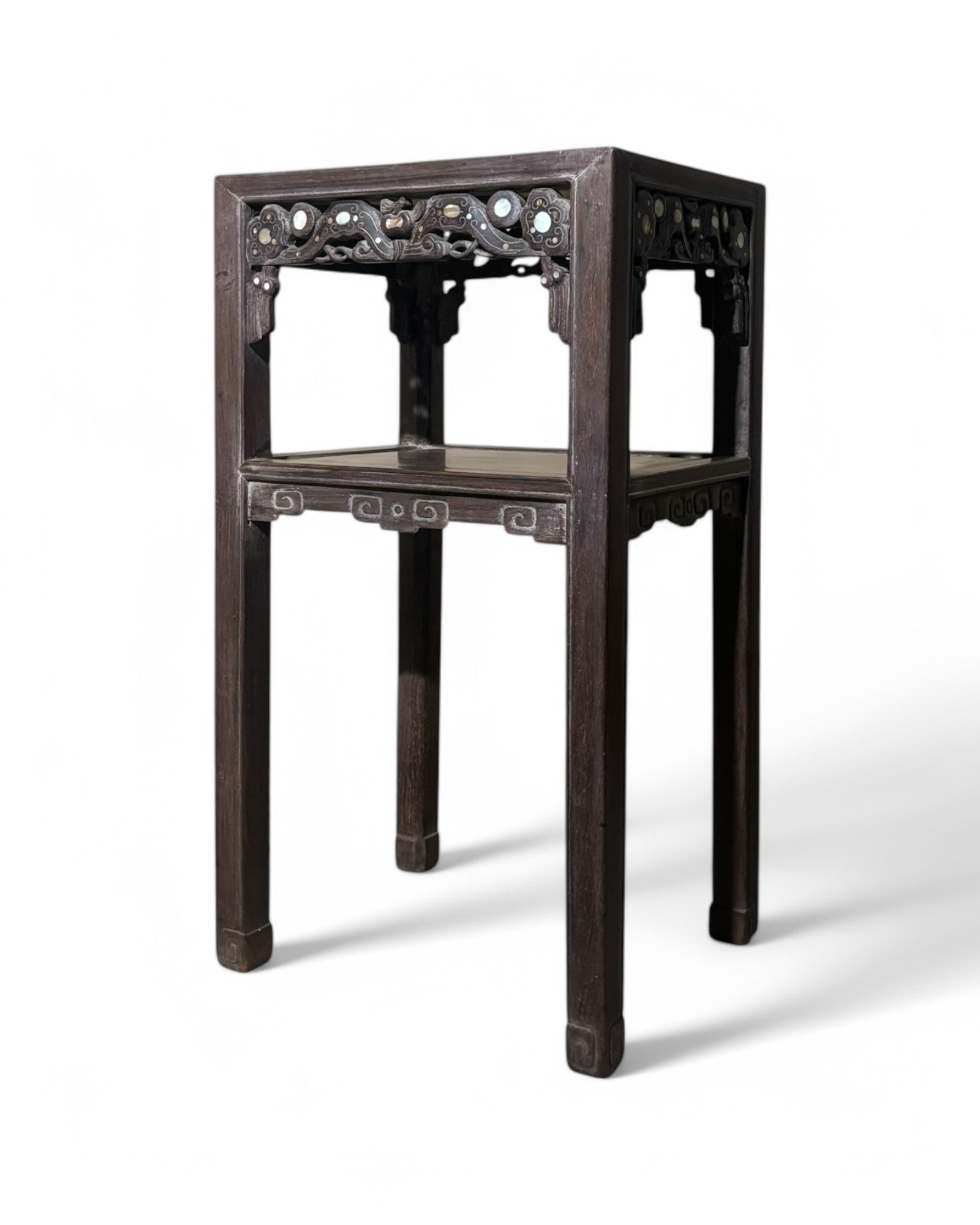 Chinese Pearl & Marble Engraved Tea Table Set - Set of 3