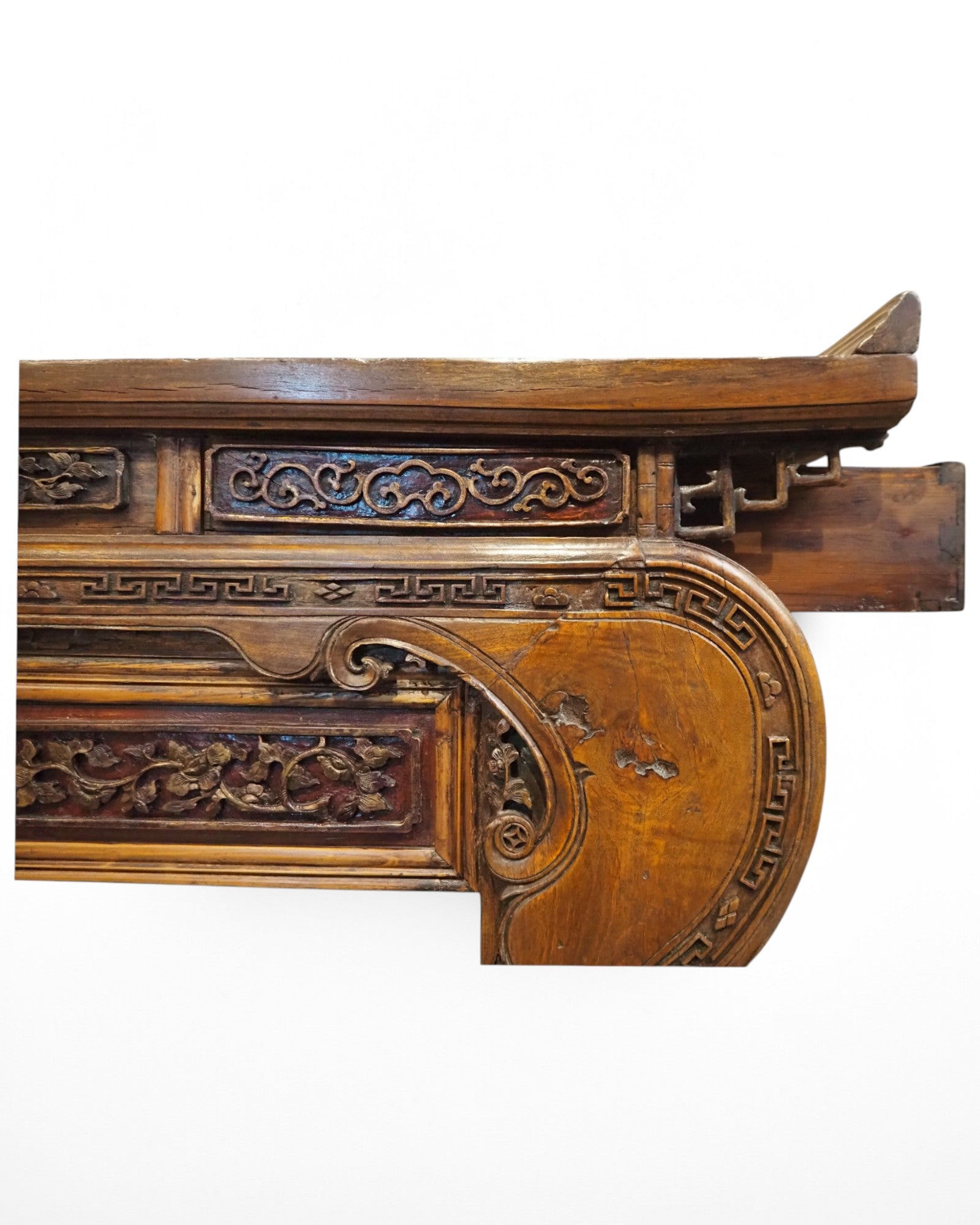 Mid-Qing Dynasty Fujian Long Lion Wing Carved Teak Console Table