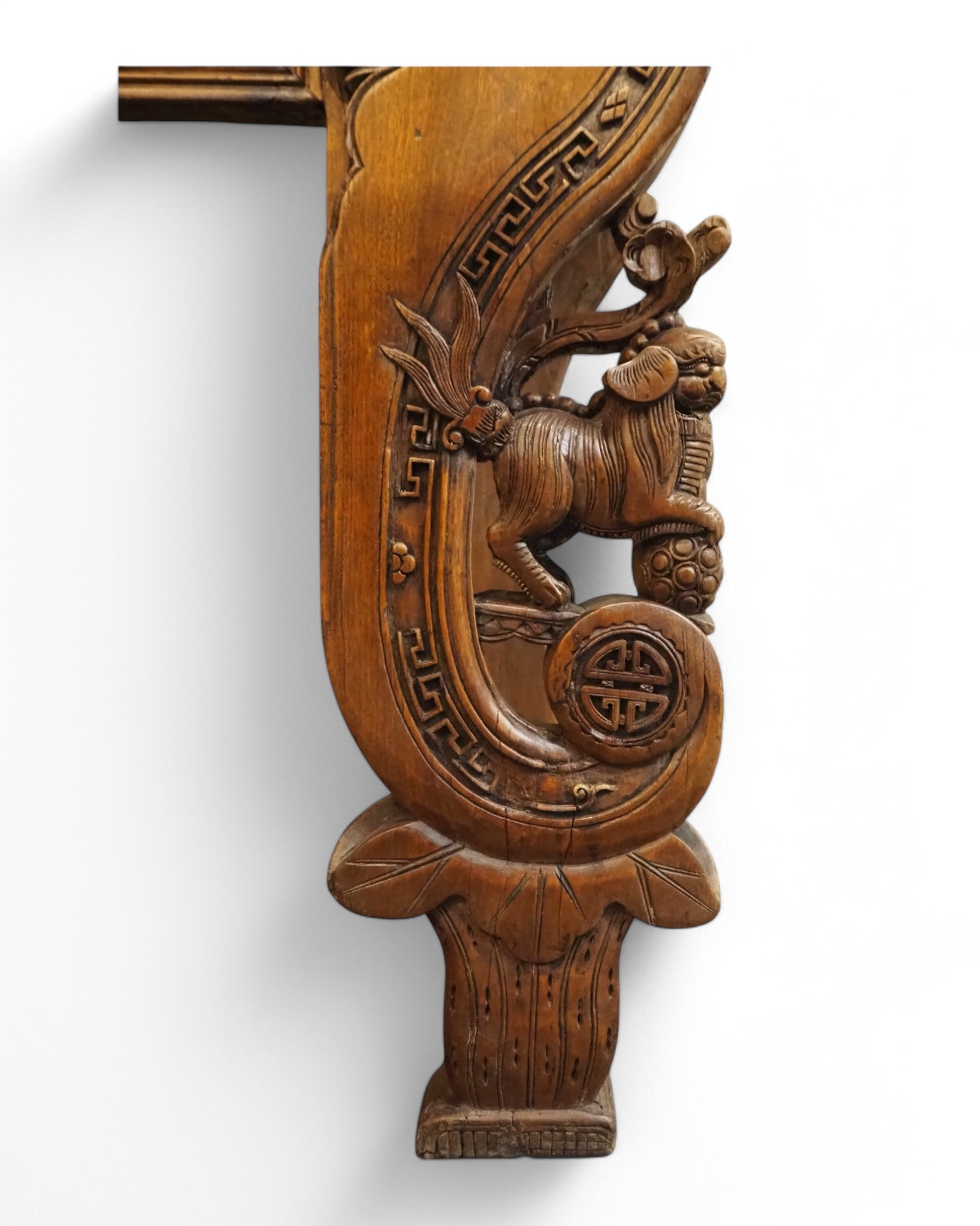 Mid-Qing Dynasty Fujian Long Lion Wing Carved Teak Console Table
