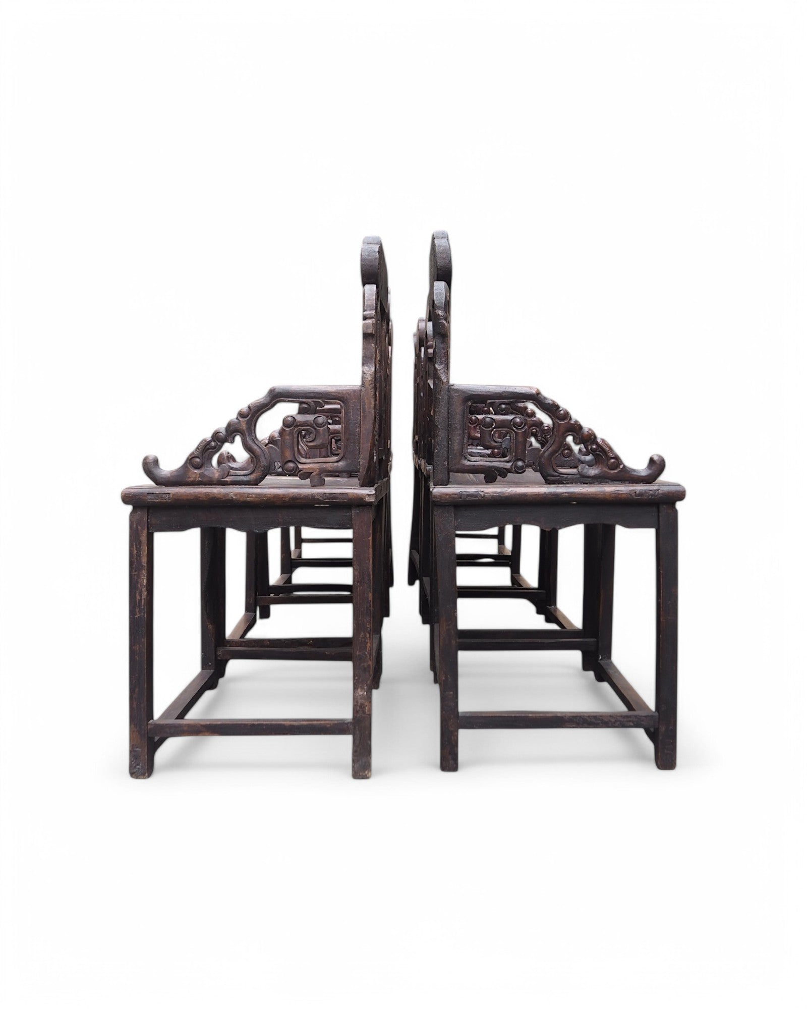 Antique Late Qing Cedar Daily Life Scenic Dining Armchairs - Set of 8