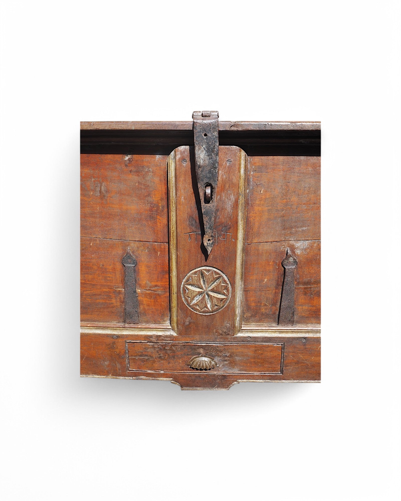 Antique Teak Goa Wheeled Storage Chest 1900s