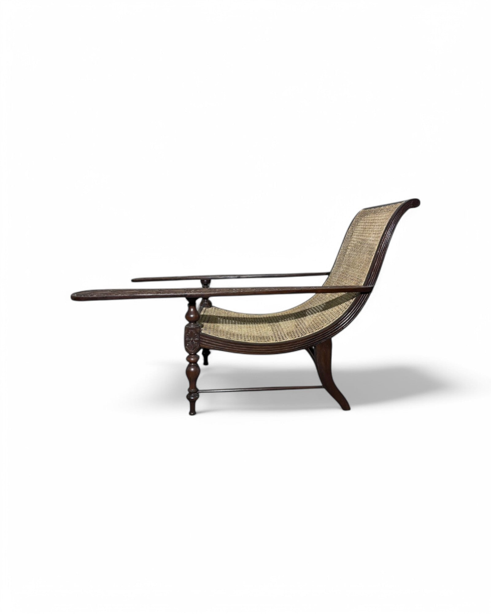 Plantation Paddle Armed Rosewood Rattan Lounge Chair