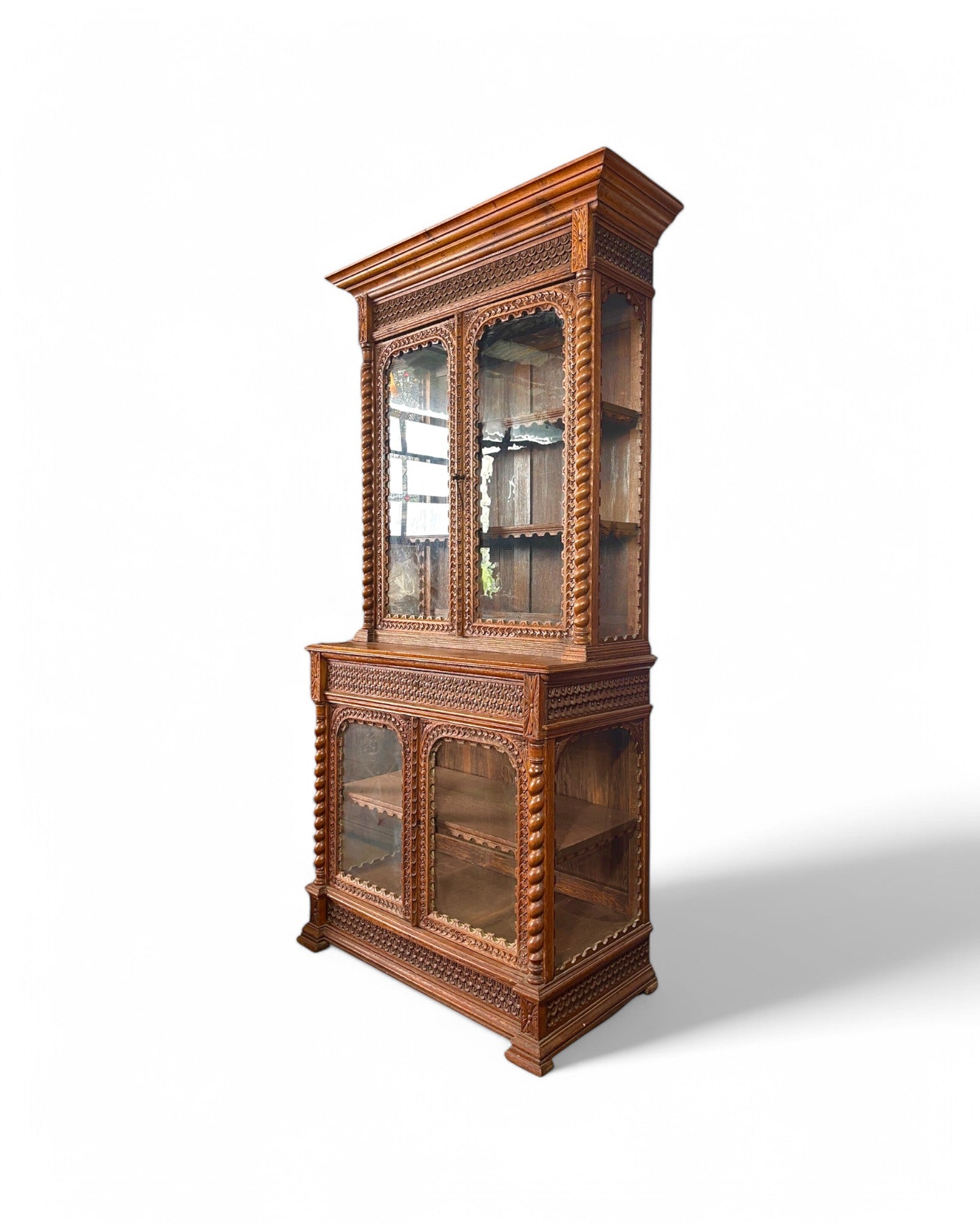 Black Forest German Antique Carved Book Case Cabinet