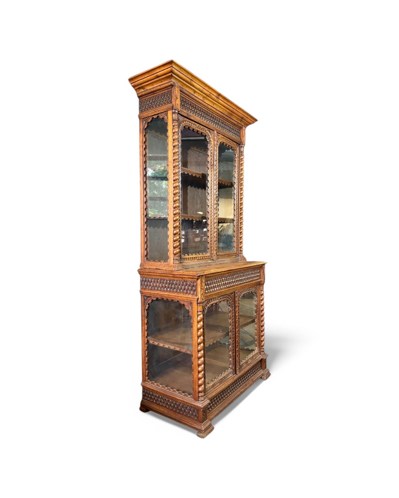 Black Forest German Antique Carved Book Case Cabinet