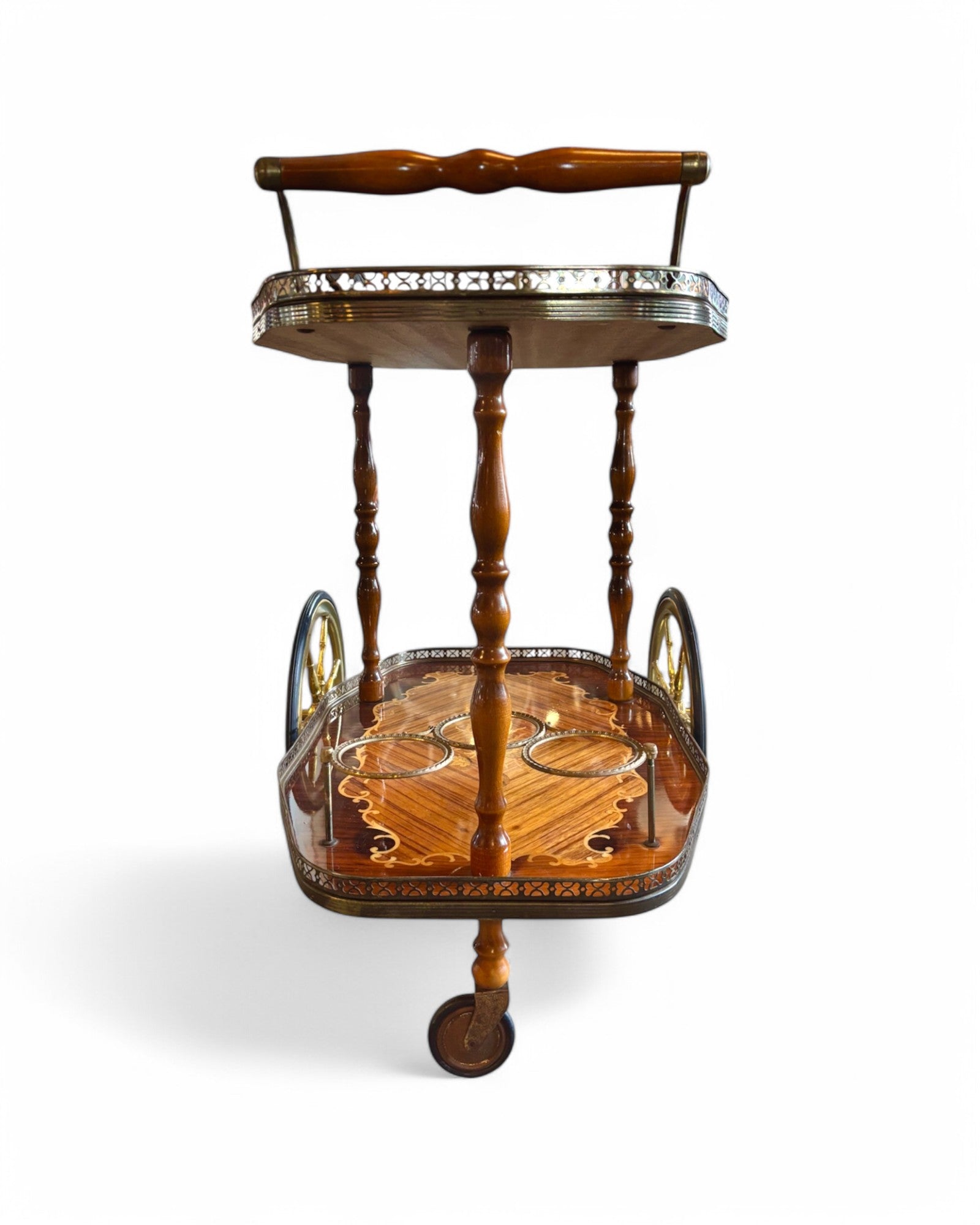 1950s Italian Vintage Trolley Hollywood Regency Inlaid Bar Cart