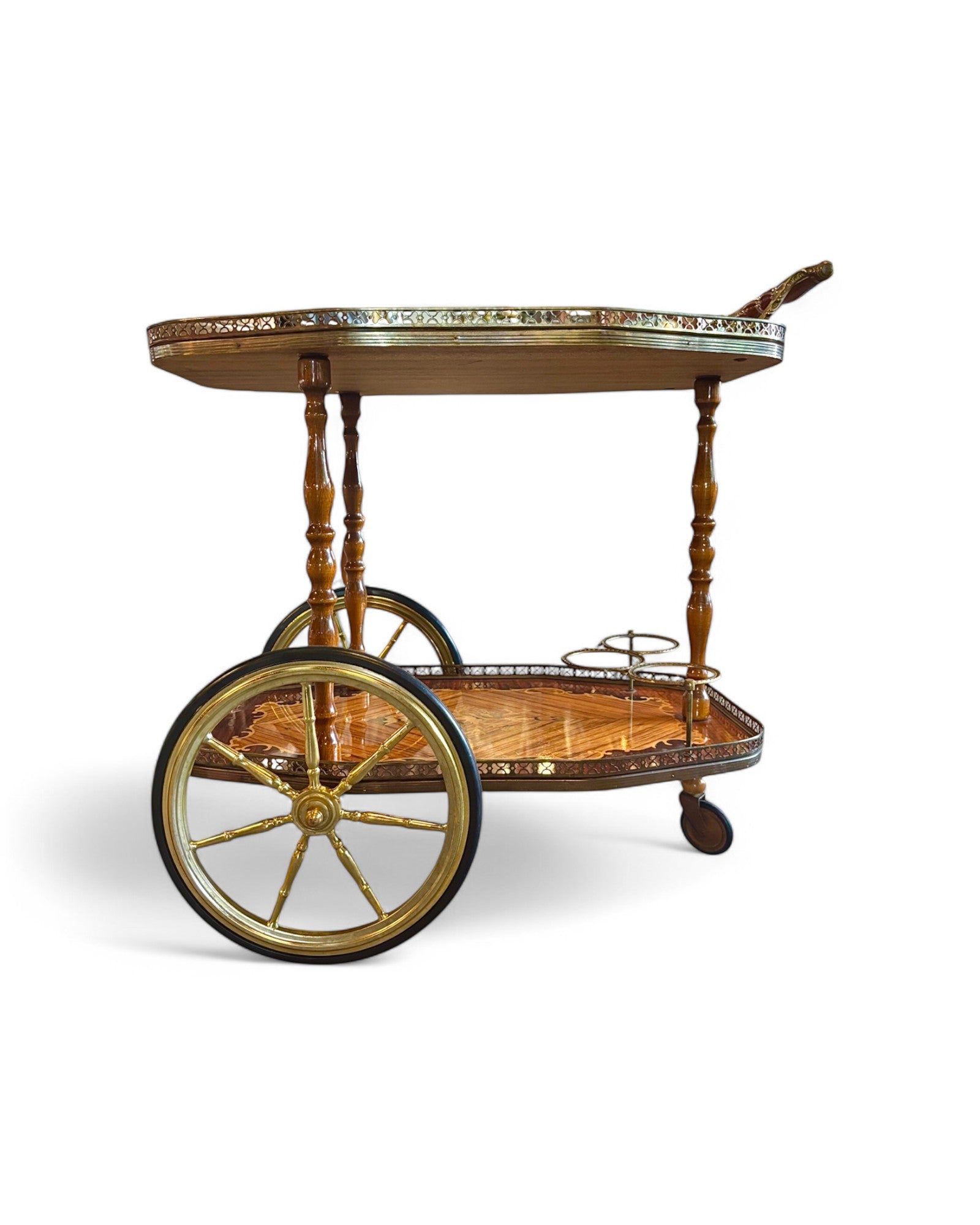 1950s Italian Vintage Trolley Hollywood Regency Inlaid Bar Cart