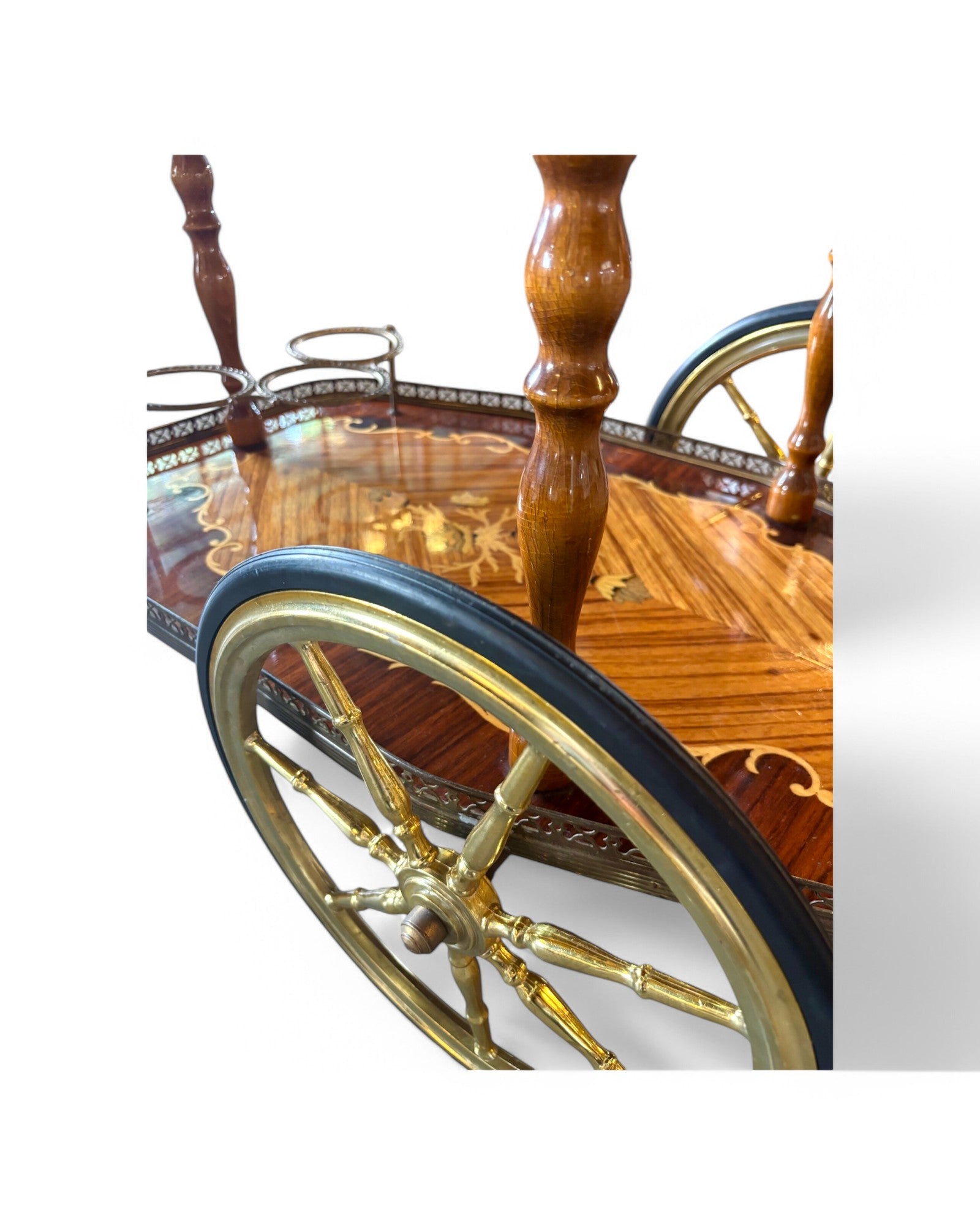 1950s Italian Vintage Trolley Hollywood Regency Inlaid Bar Cart
