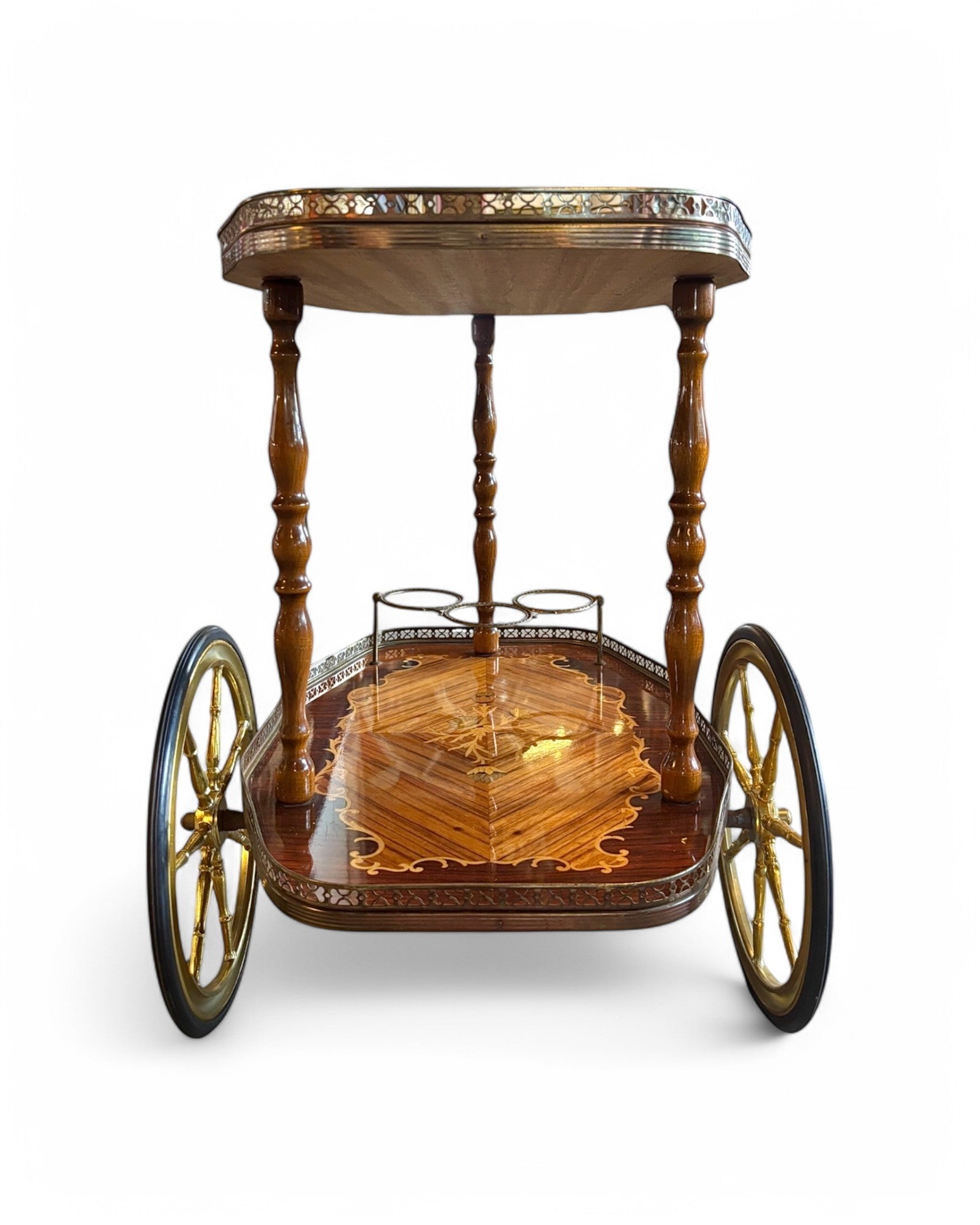 1950s Italian Vintage Trolley Hollywood Regency Inlaid Bar Cart