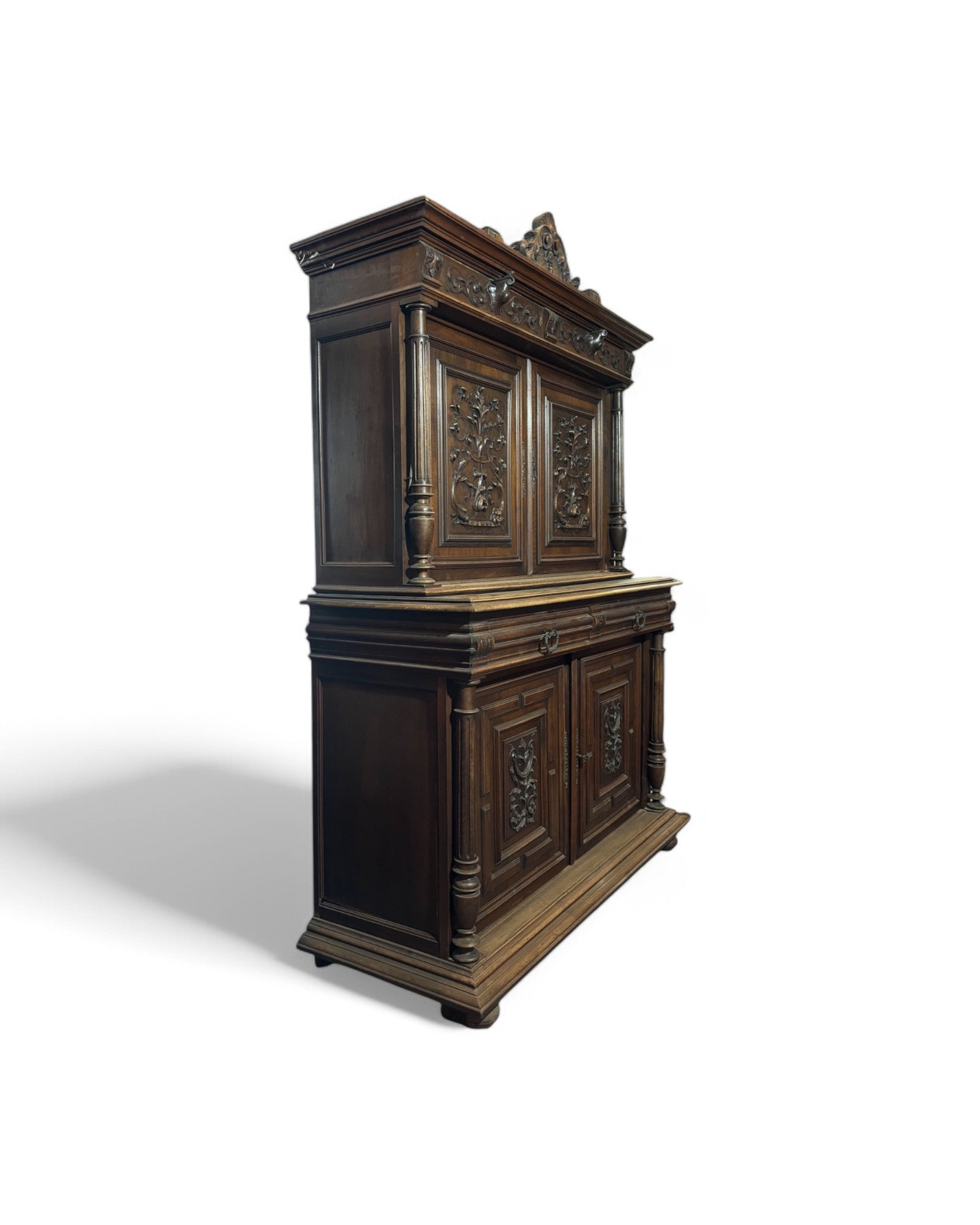 Antique French Floral Henri II Walnut Dresser/Cabinet