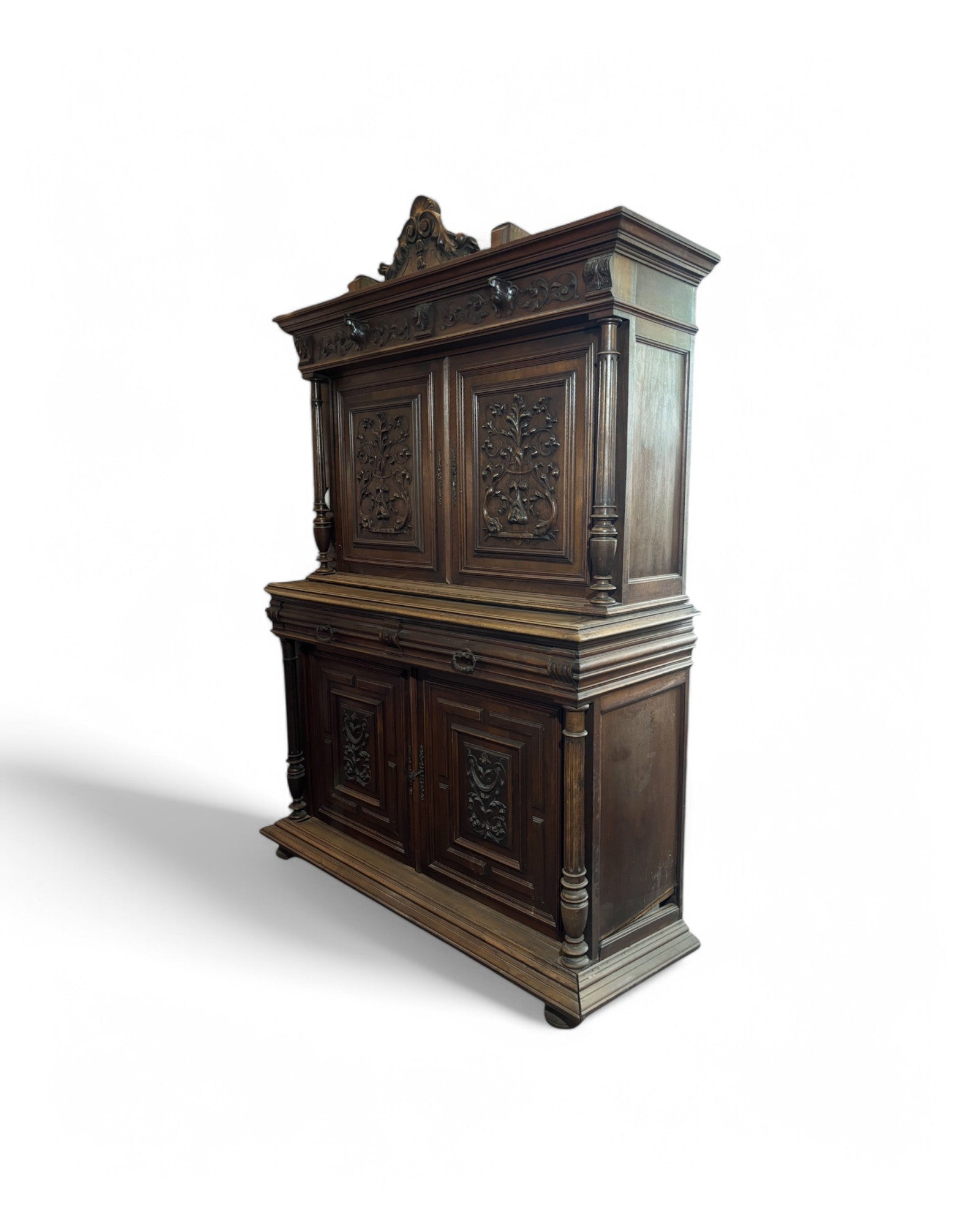 Antique French Floral Henri II Walnut Dresser/Cabinet