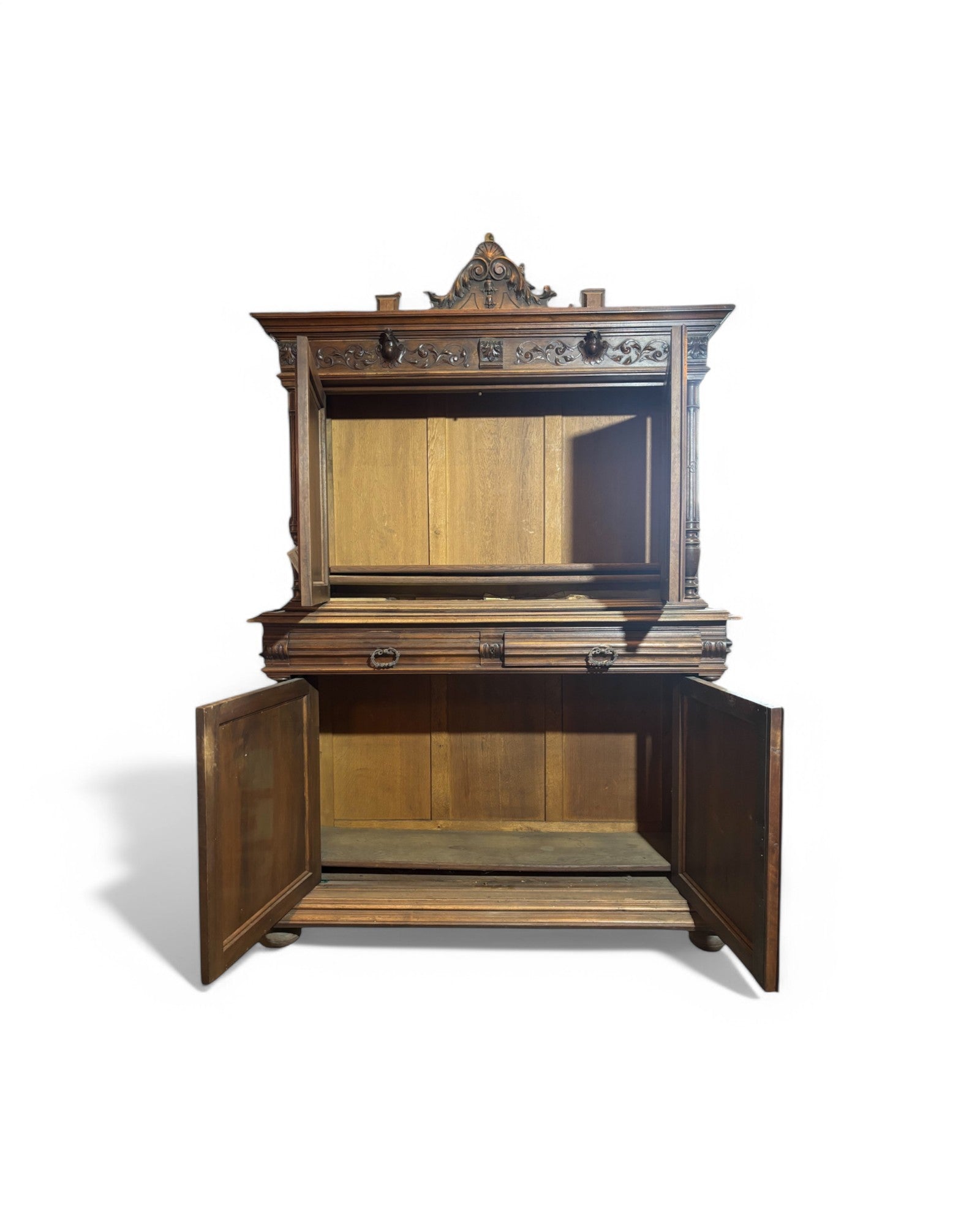 Antique French Floral Henri II Walnut Dresser/Cabinet