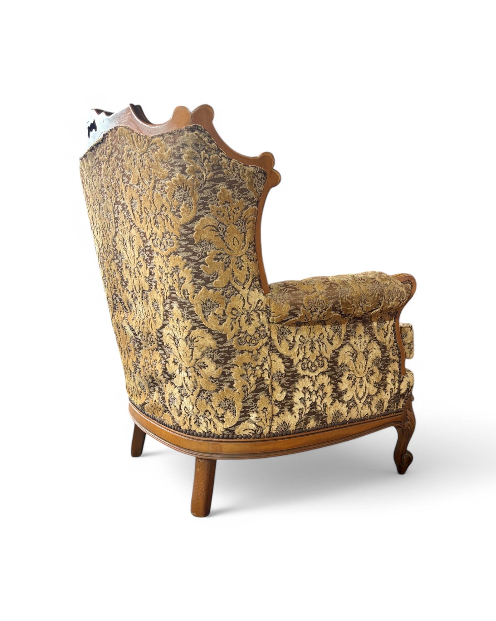 French Carved Walnut Three Seater Sofa & Two Matching Armchairs - Set of 3