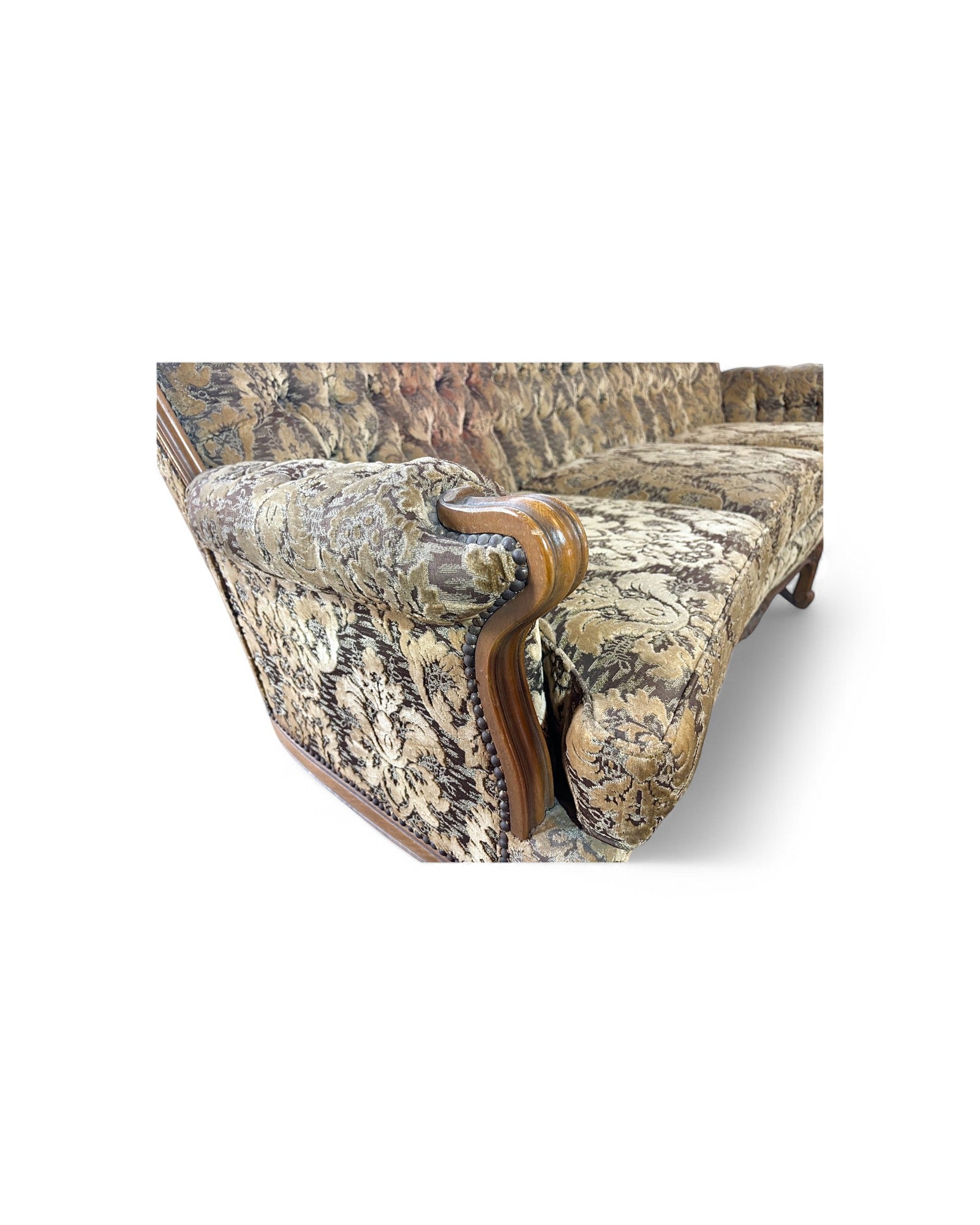 French Carved Walnut Three Seater Sofa & Two Matching Armchairs - Set of 3