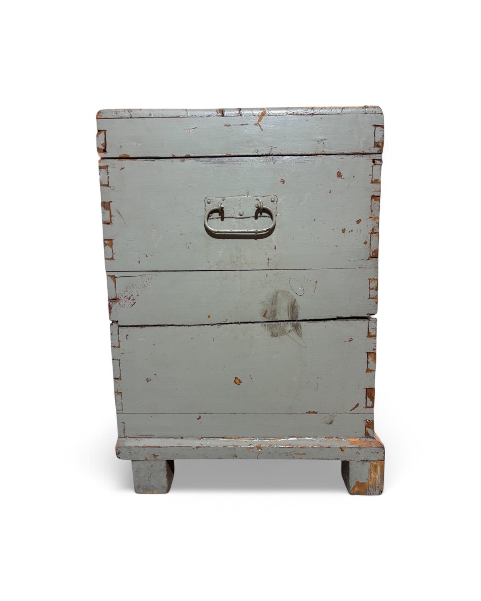 Grey Distressed Antique Wooden War Chest
