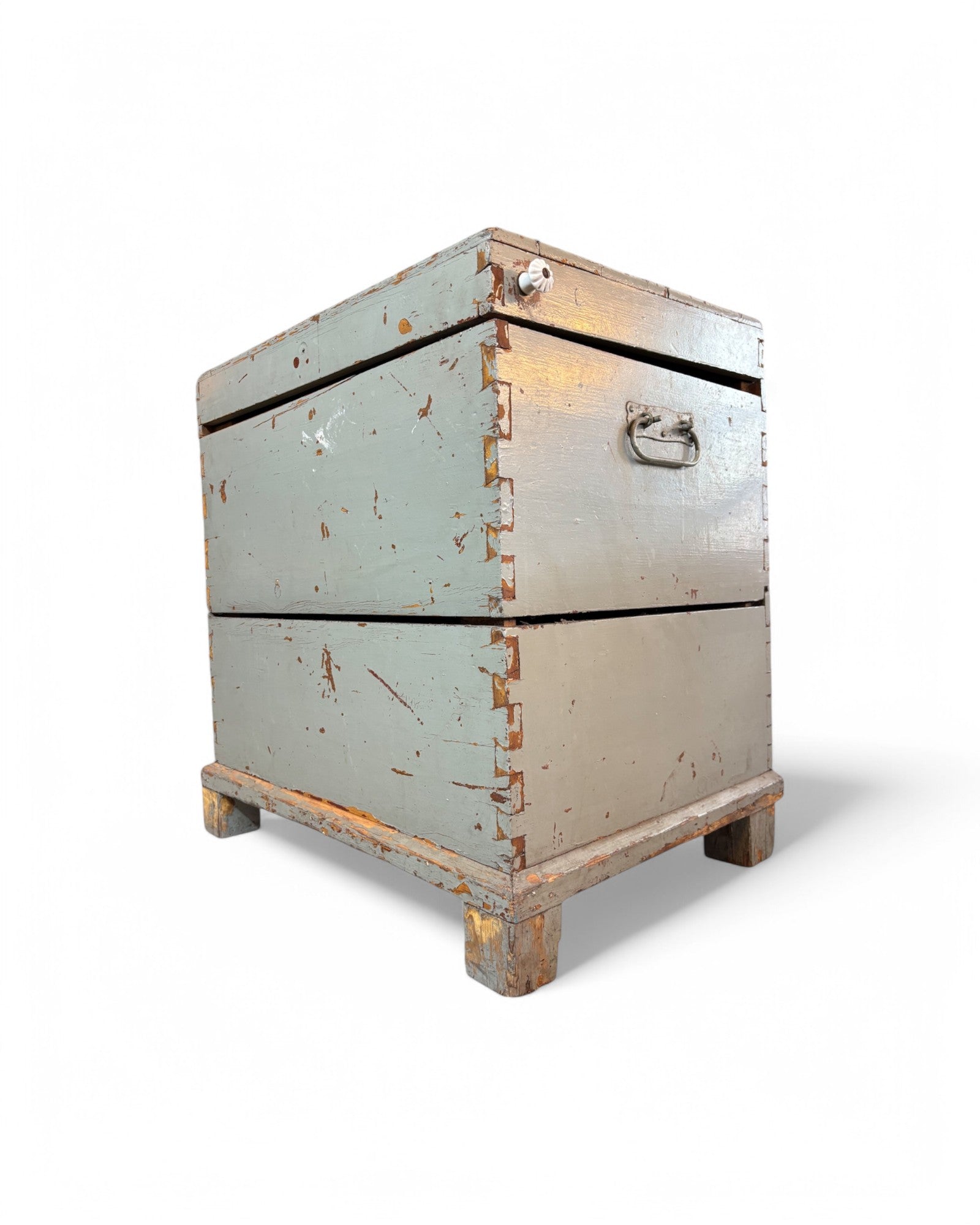 Grey Distressed Antique Wooden War Chest