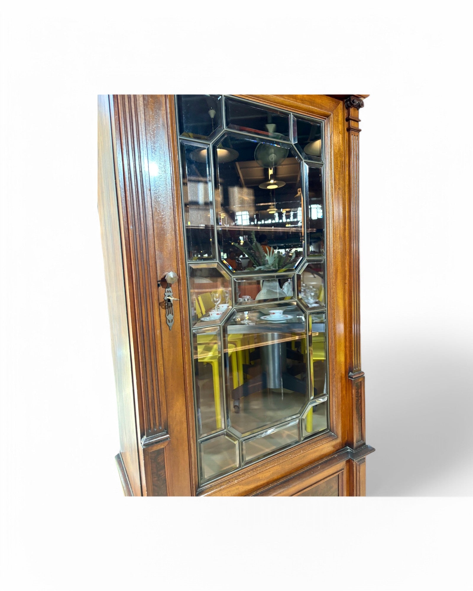 Art Nouveau Mahogony Inlaid China Display Cabinet 1900s
