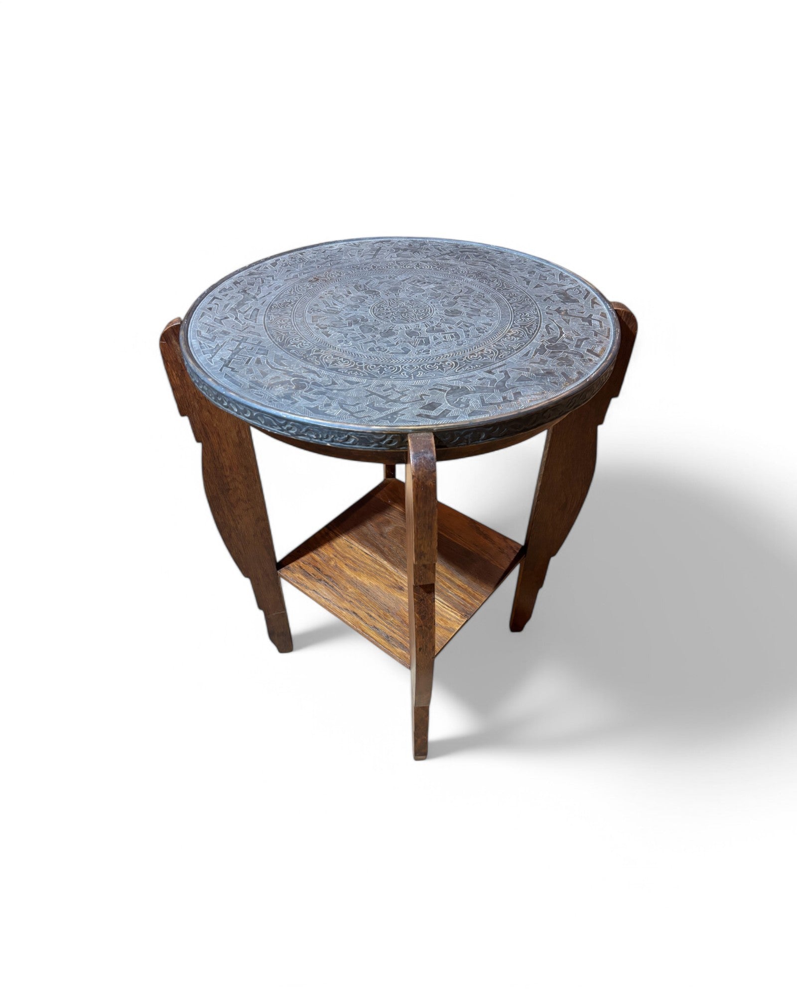 Antique Brass Etched Mongolian Side Table